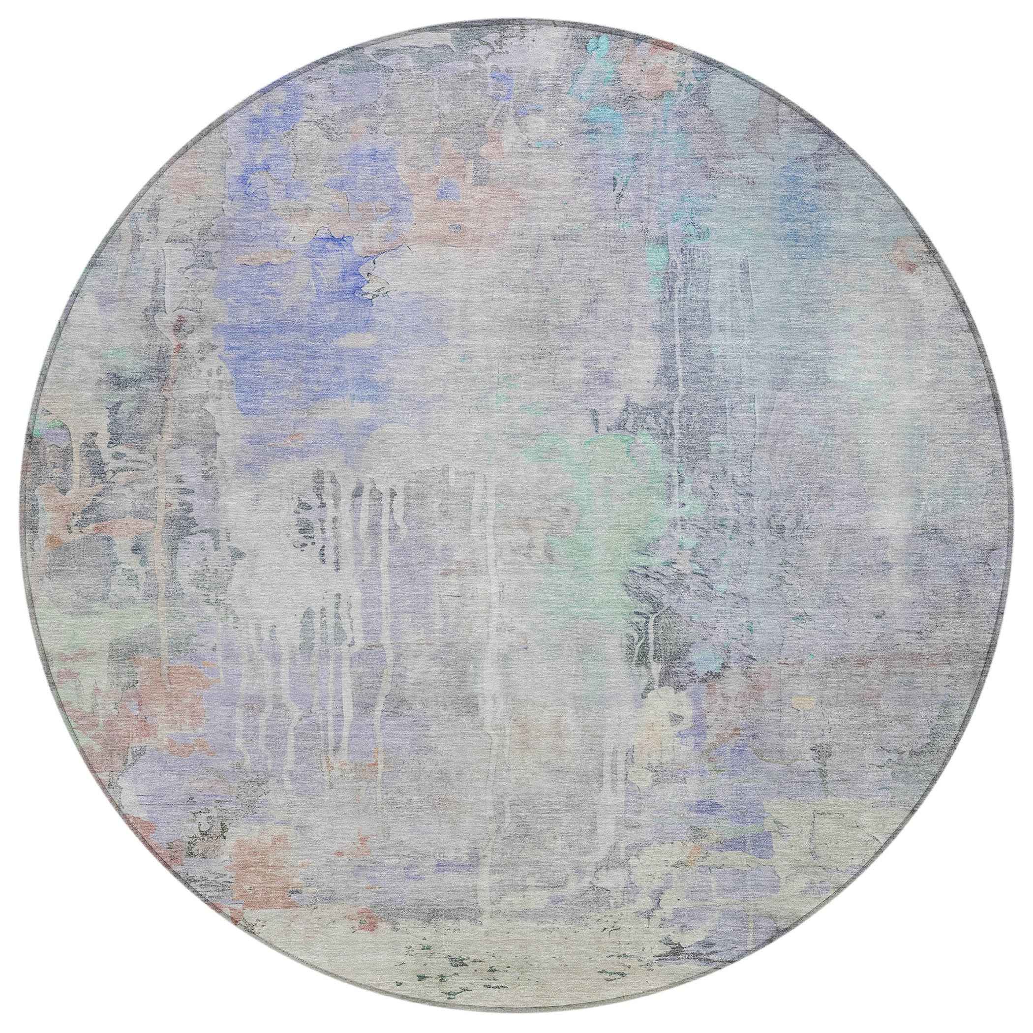 8' Purple Round Abstract Washable Indoor Outdoor Area Rug