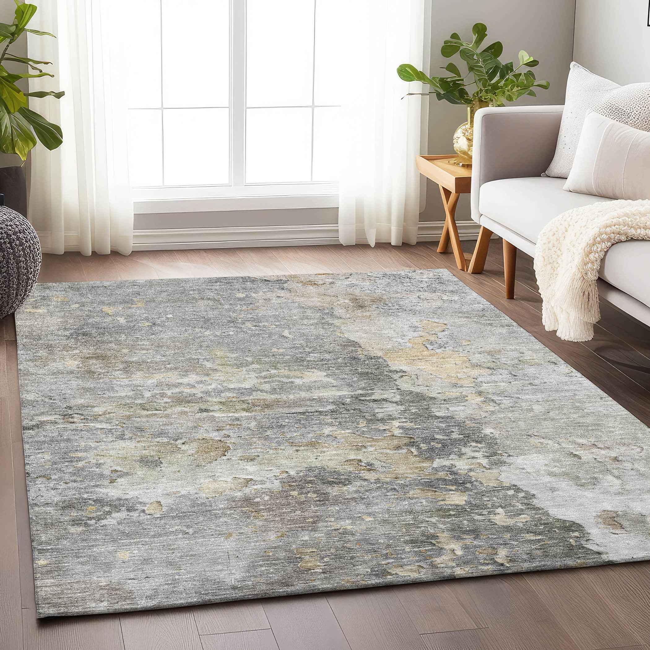 8' X 10' Gray Abstract Washable Indoor Outdoor Area Rug