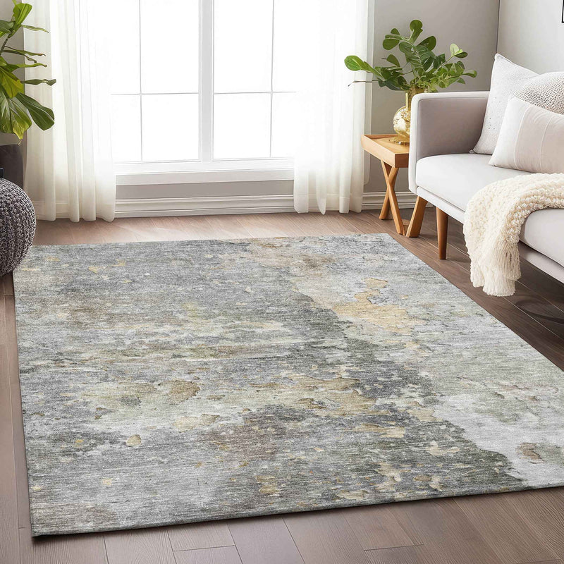 8' X 10' Gray Abstract Washable Indoor Outdoor Area Rug