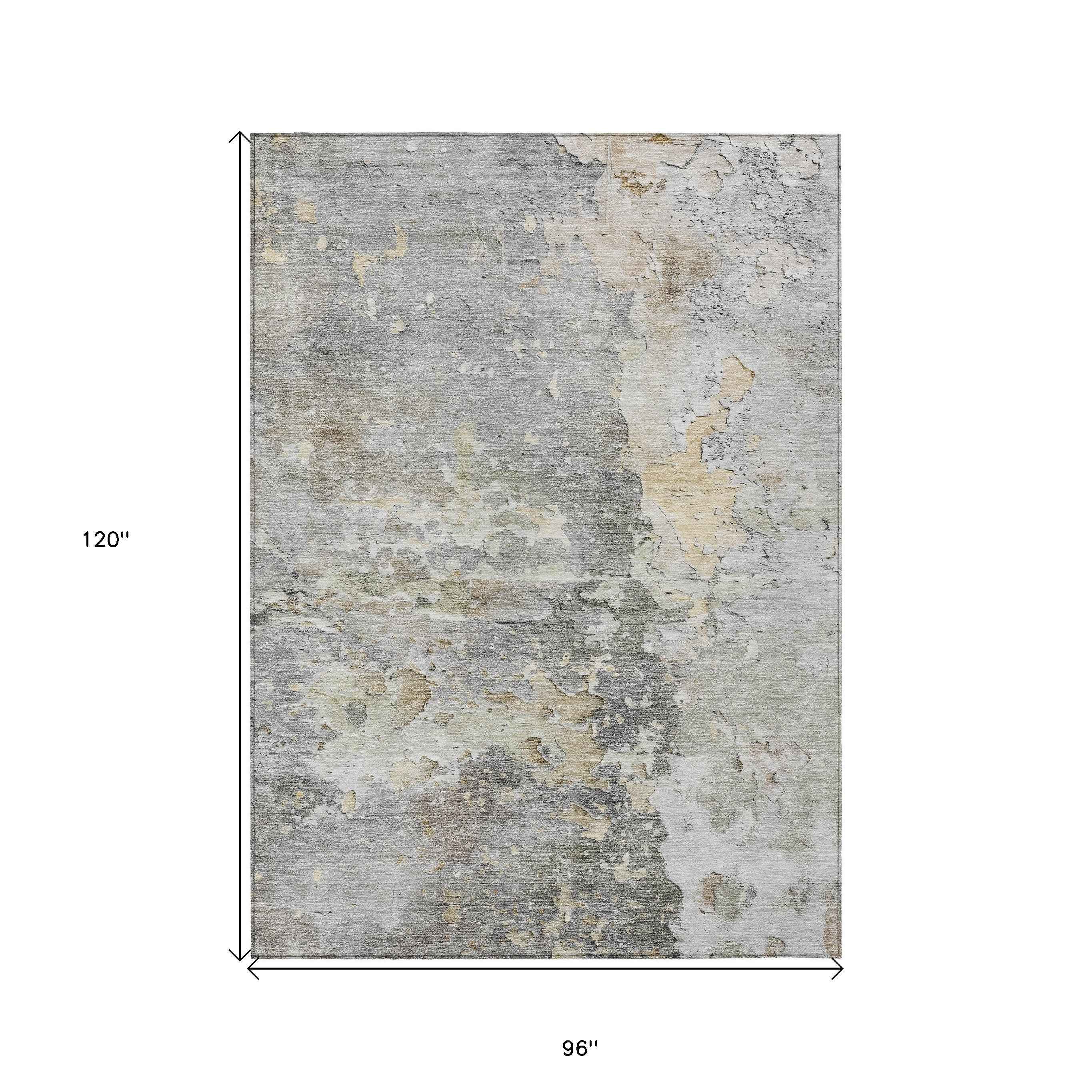 8' X 10' Gray Abstract Washable Indoor Outdoor Area Rug