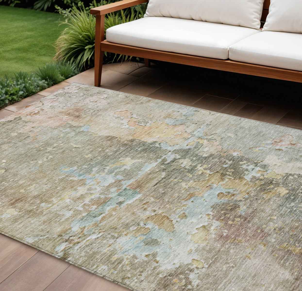 8' X 10' Brown Abstract Washable Indoor Outdoor Area Rug