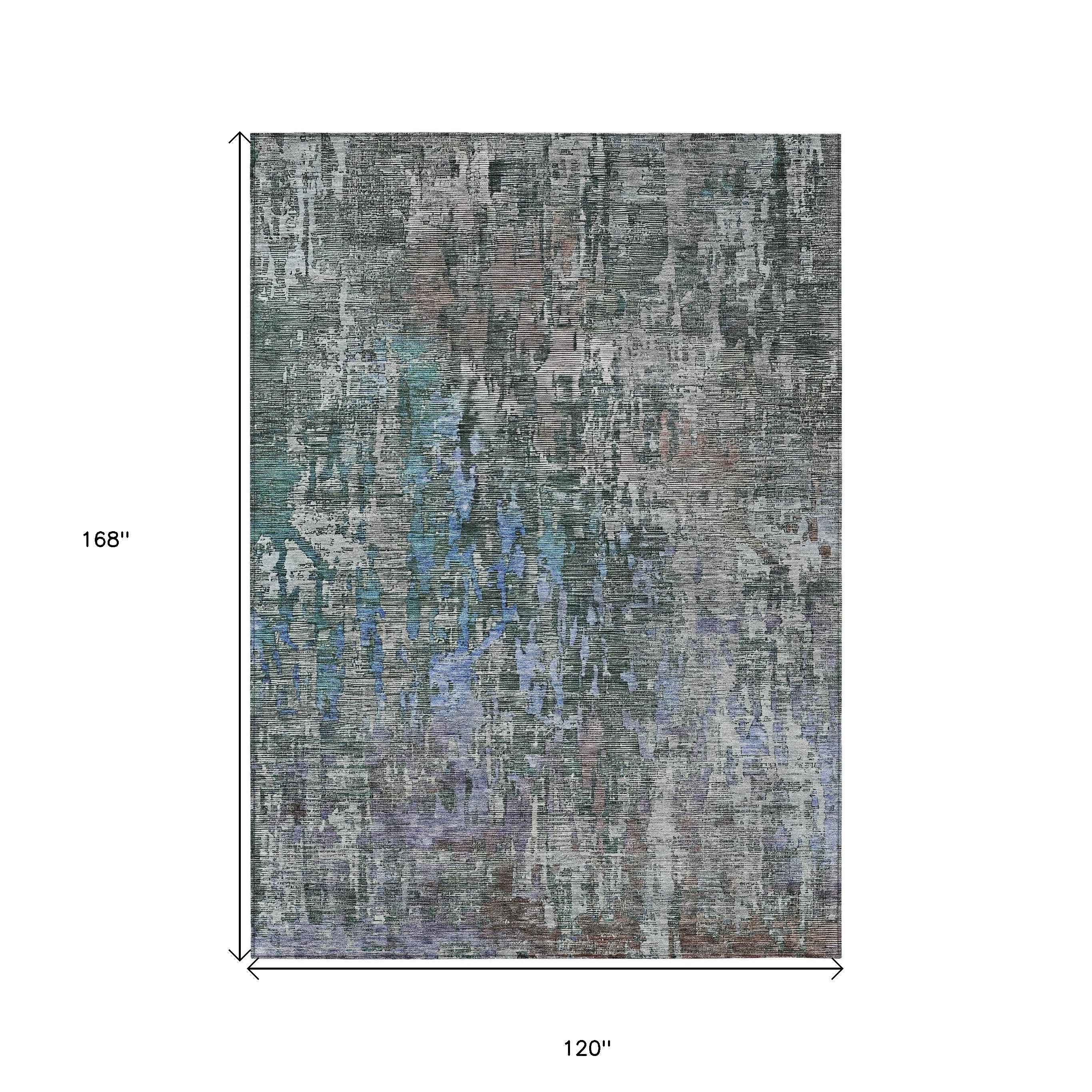 10' X 14' Fern Green Abstract Washable Indoor Outdoor Area Rug