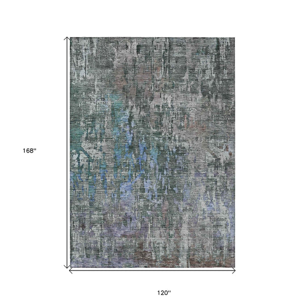 10' X 14' Fern Green Abstract Washable Indoor Outdoor Area Rug