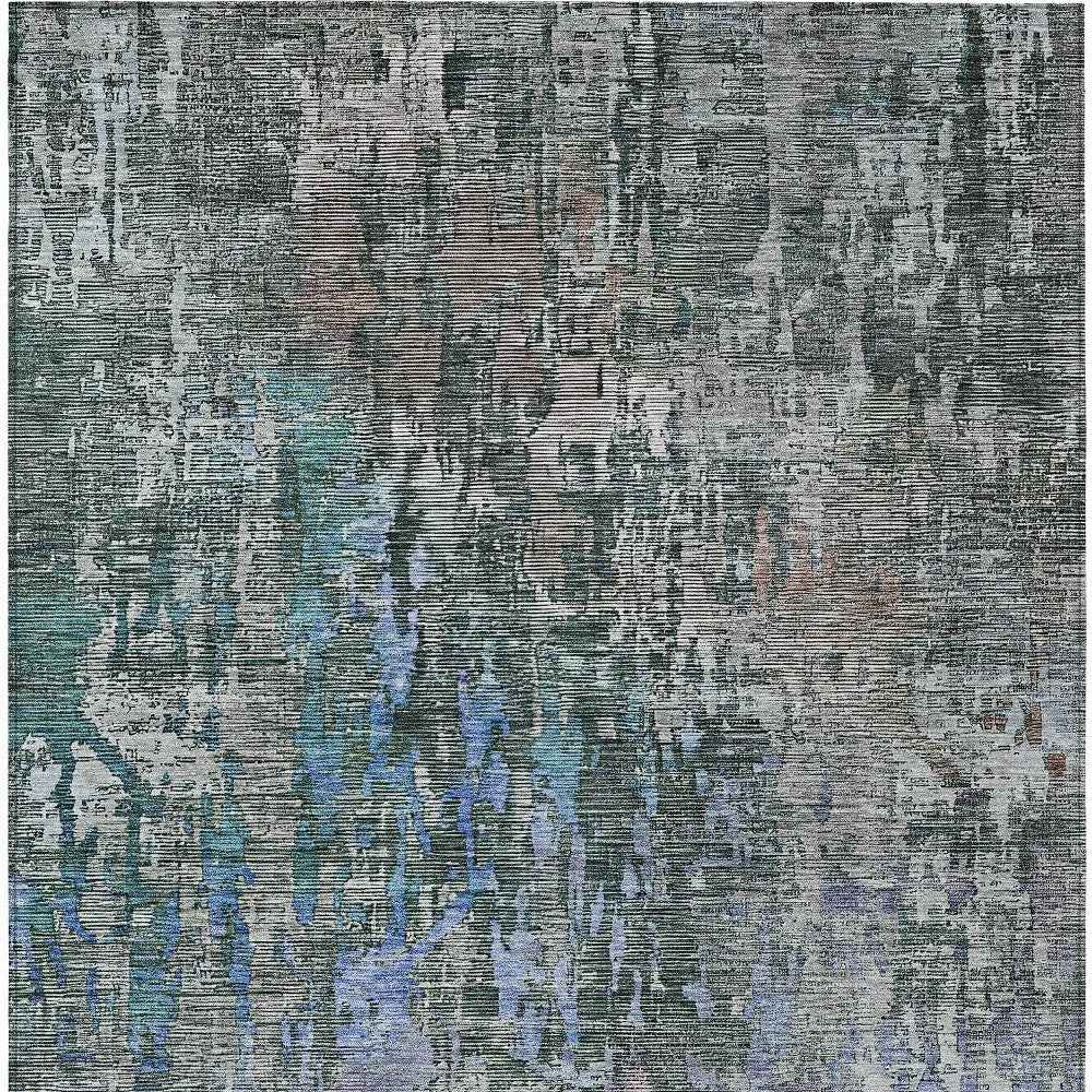 10' X 14' Fern Green Abstract Washable Indoor Outdoor Area Rug