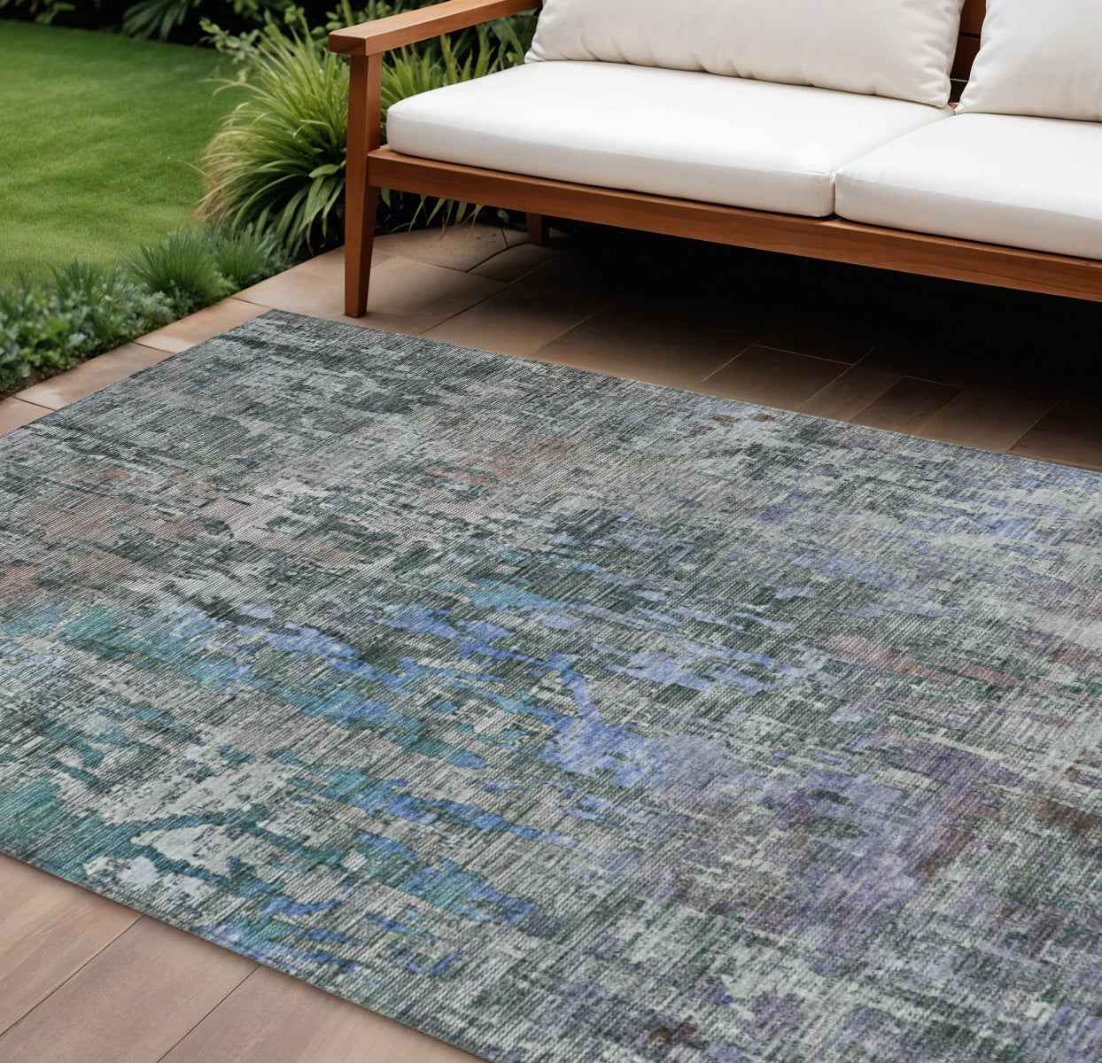 10' X 14' Fern Green Abstract Washable Indoor Outdoor Area Rug