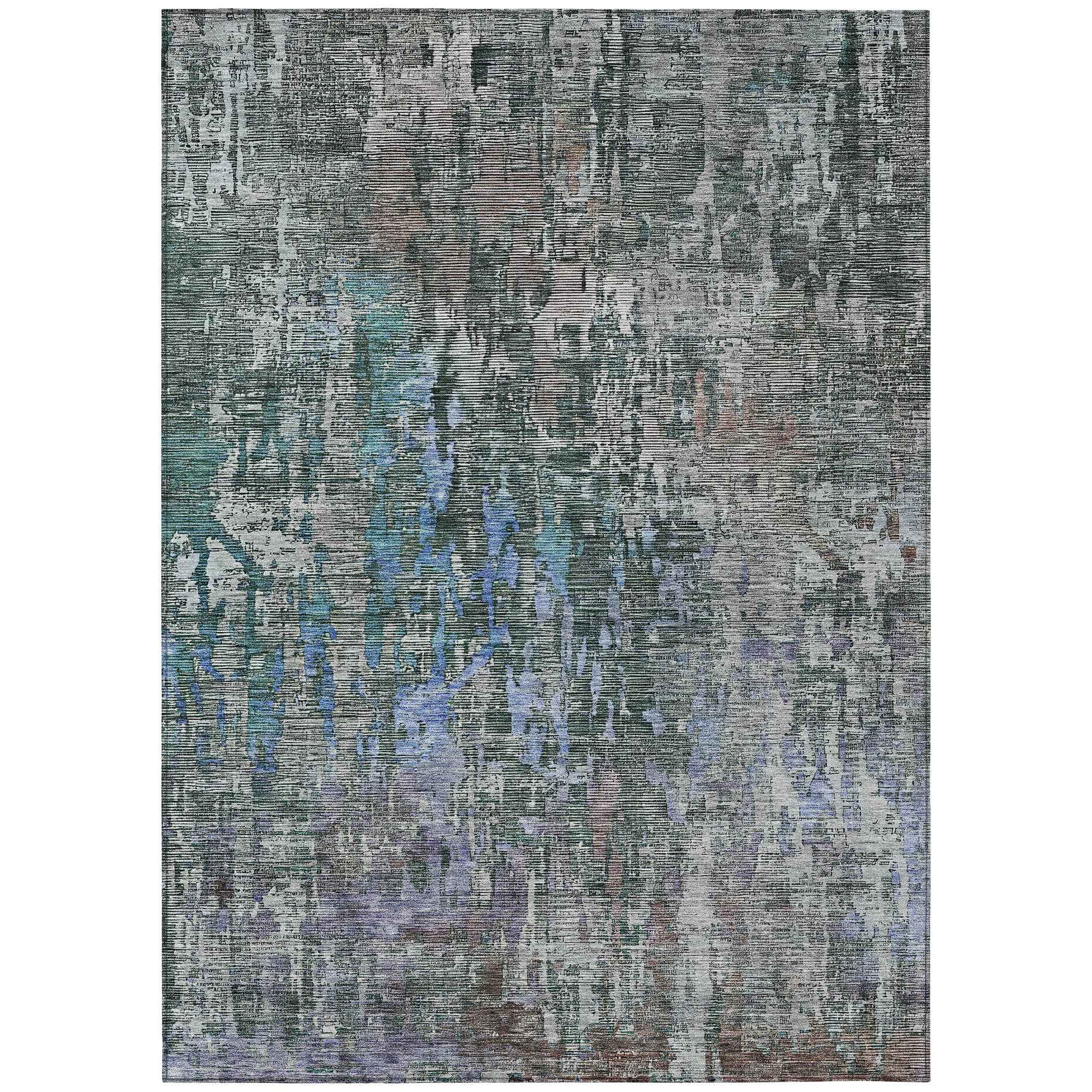 10' X 14' Fern Green Abstract Washable Indoor Outdoor Area Rug