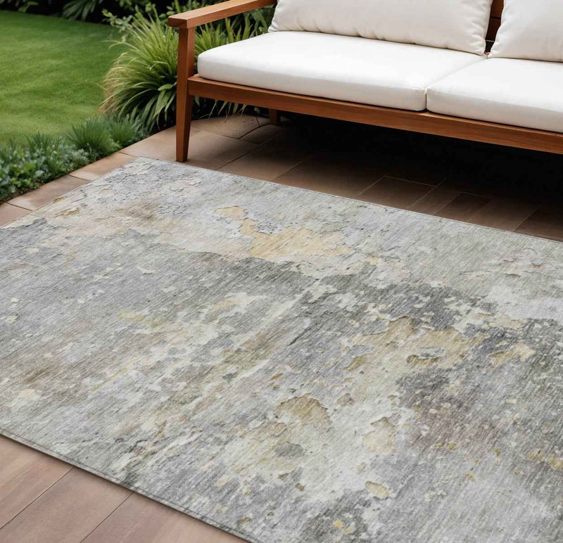 10' X 14' Gray Abstract Washable Indoor Outdoor Area Rug