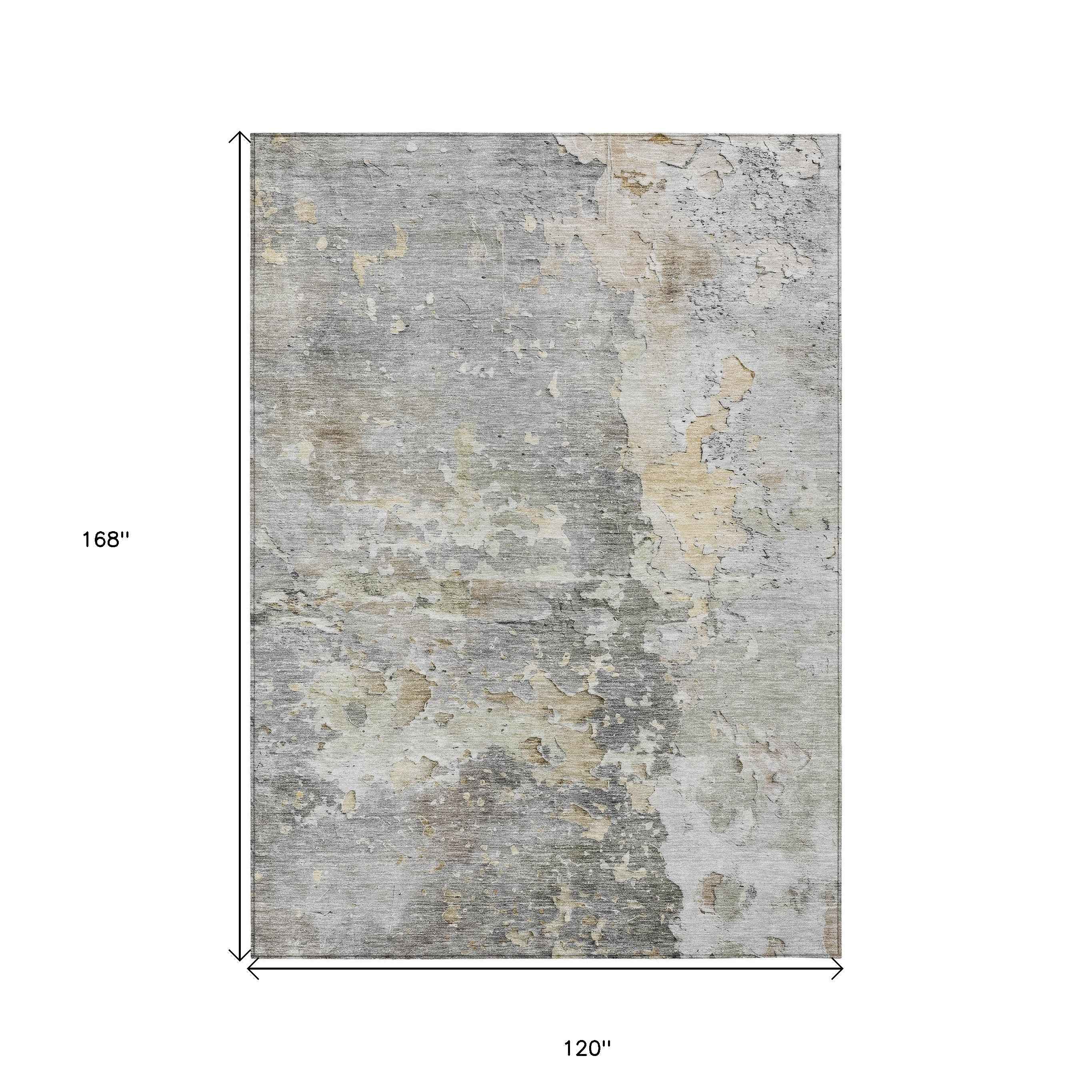 10' X 14' Gray Abstract Washable Indoor Outdoor Area Rug