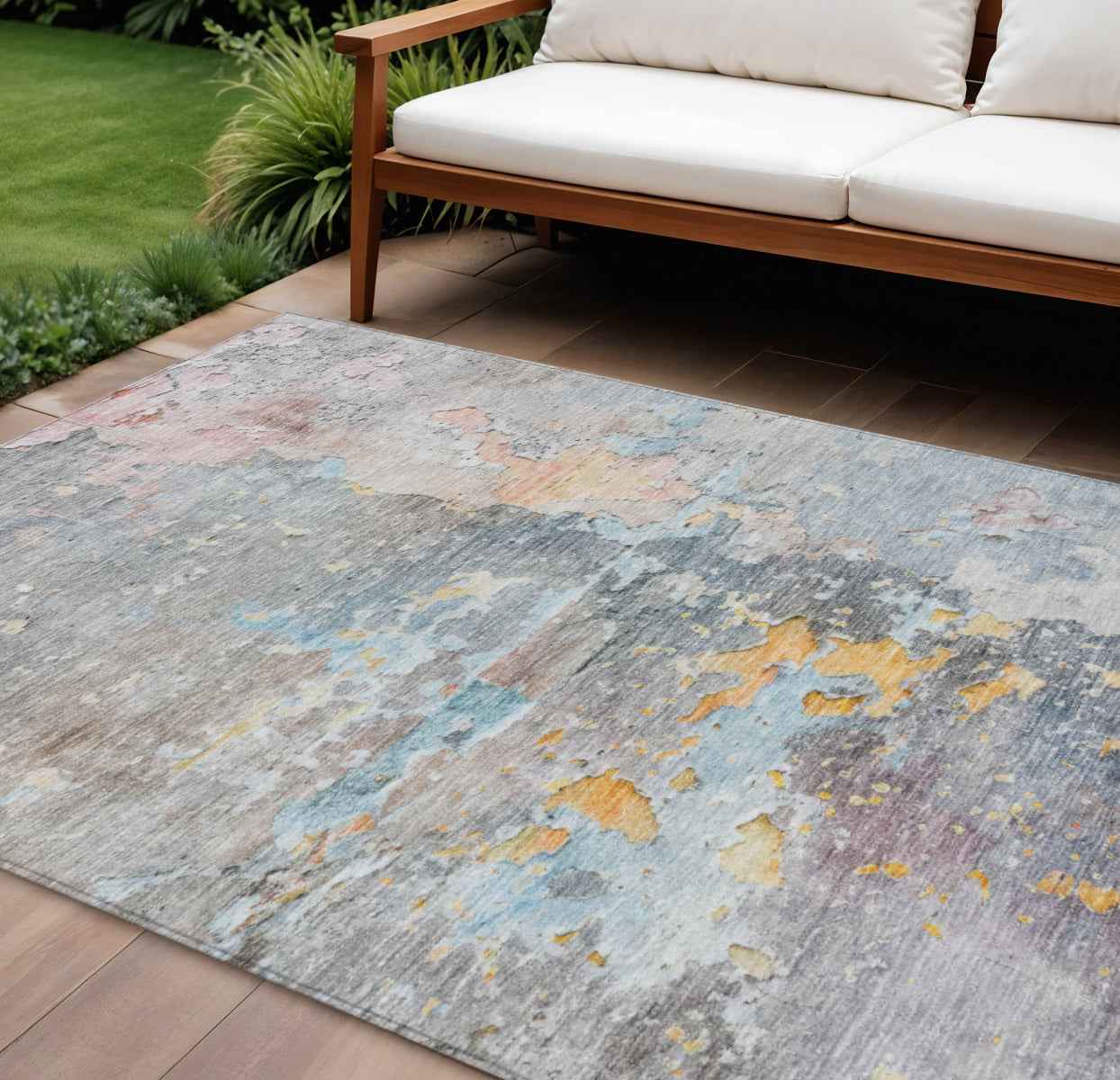 8' X 10' Granite Gray Abstract Washable Indoor Outdoor Area Rug