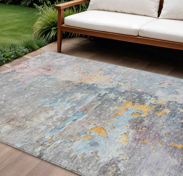 8' X 10' Granite Gray Abstract Washable Indoor Outdoor Area Rug