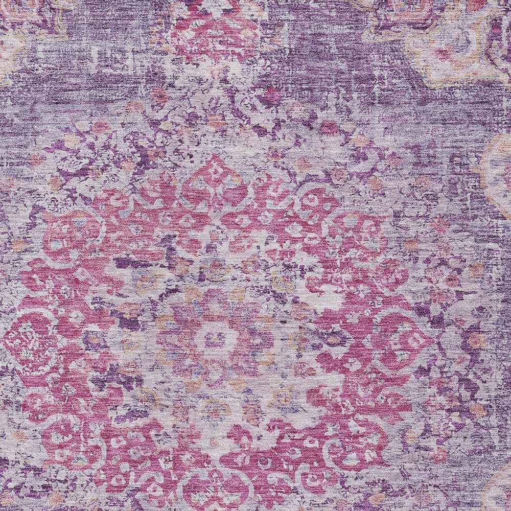 5' X 8' Purple Floral Medallion Washable Indoor Outdoor Area Rug