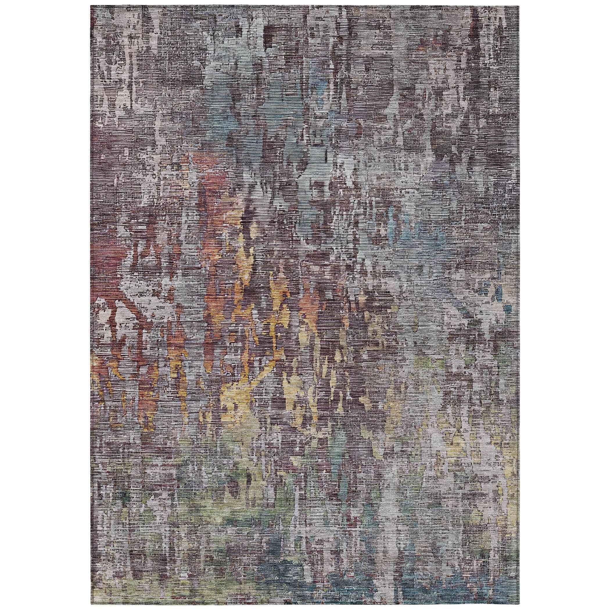 3' X 5' Pewter Abstract Washable Indoor Outdoor Area Rug