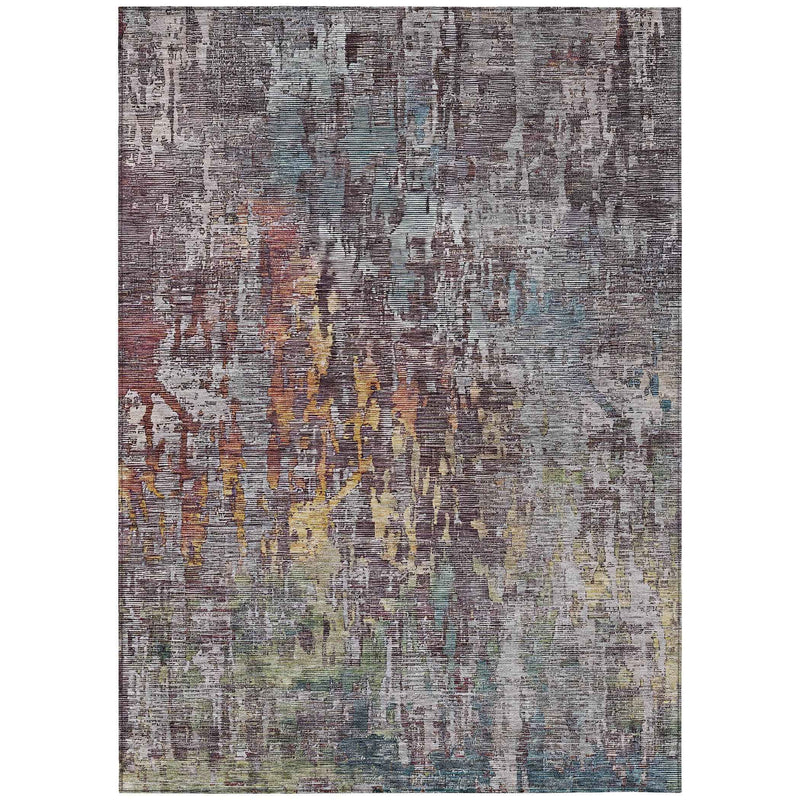 3' X 5' Pewter Abstract Washable Indoor Outdoor Area Rug
