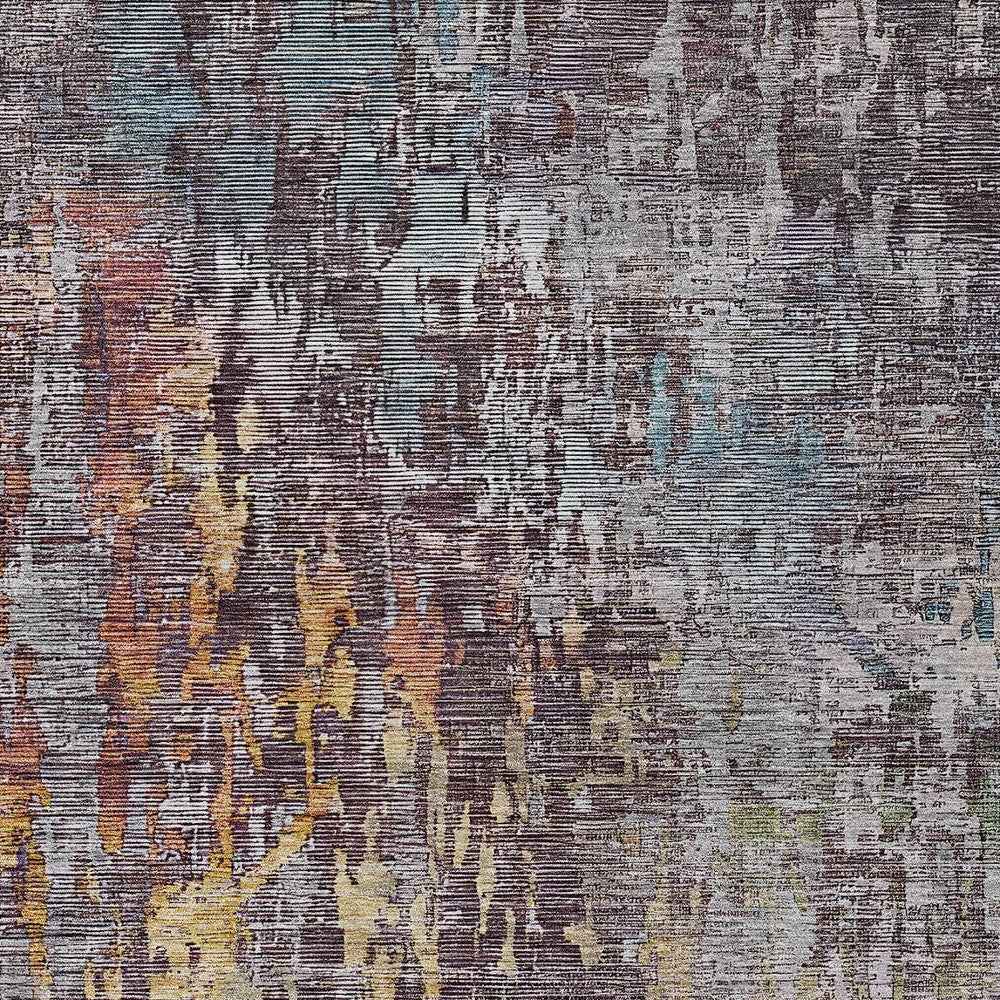 3' X 5' Pewter Abstract Washable Indoor Outdoor Area Rug