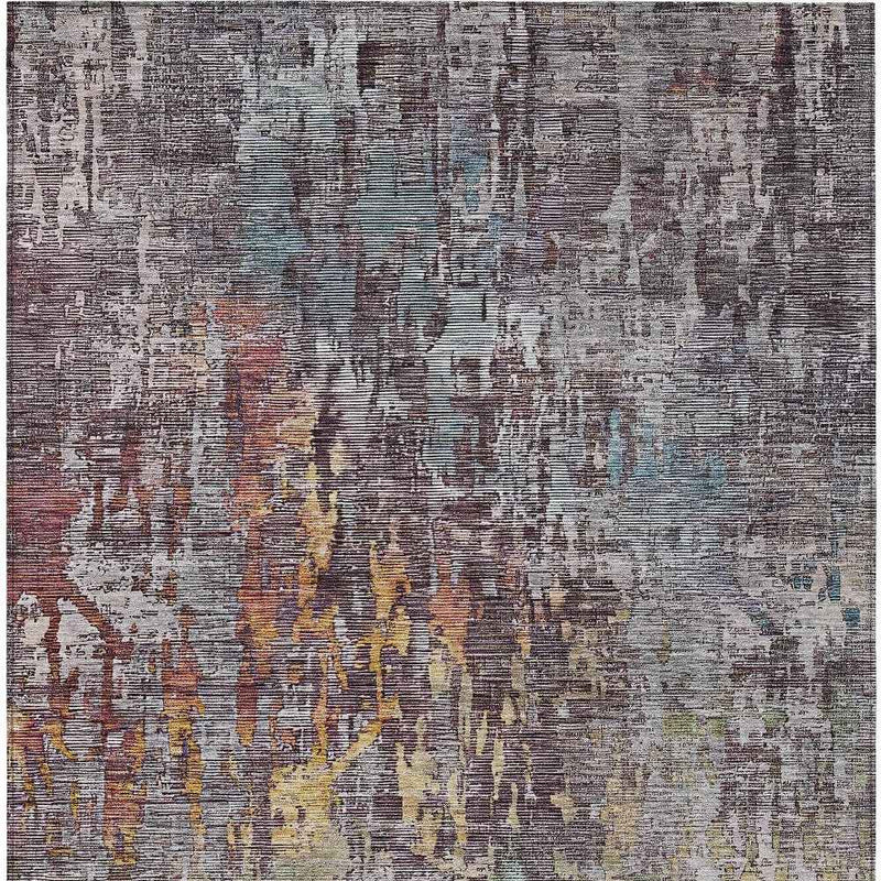 3' X 5' Pewter Abstract Washable Indoor Outdoor Area Rug