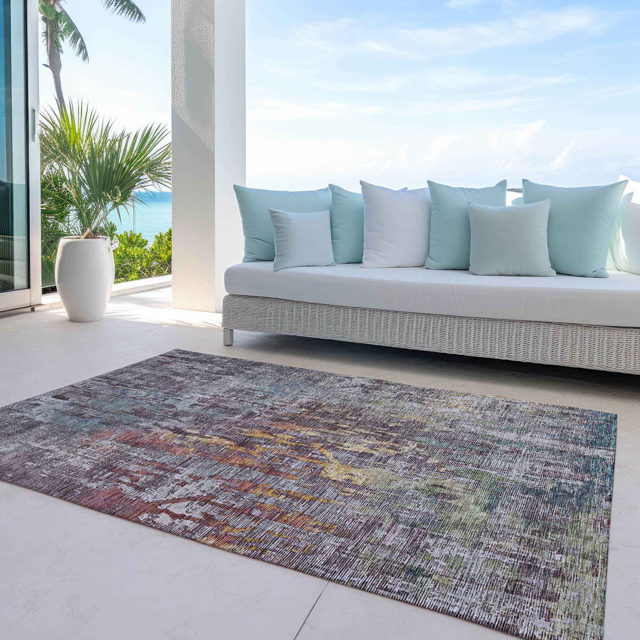 3' X 5' Pewter Abstract Washable Indoor Outdoor Area Rug