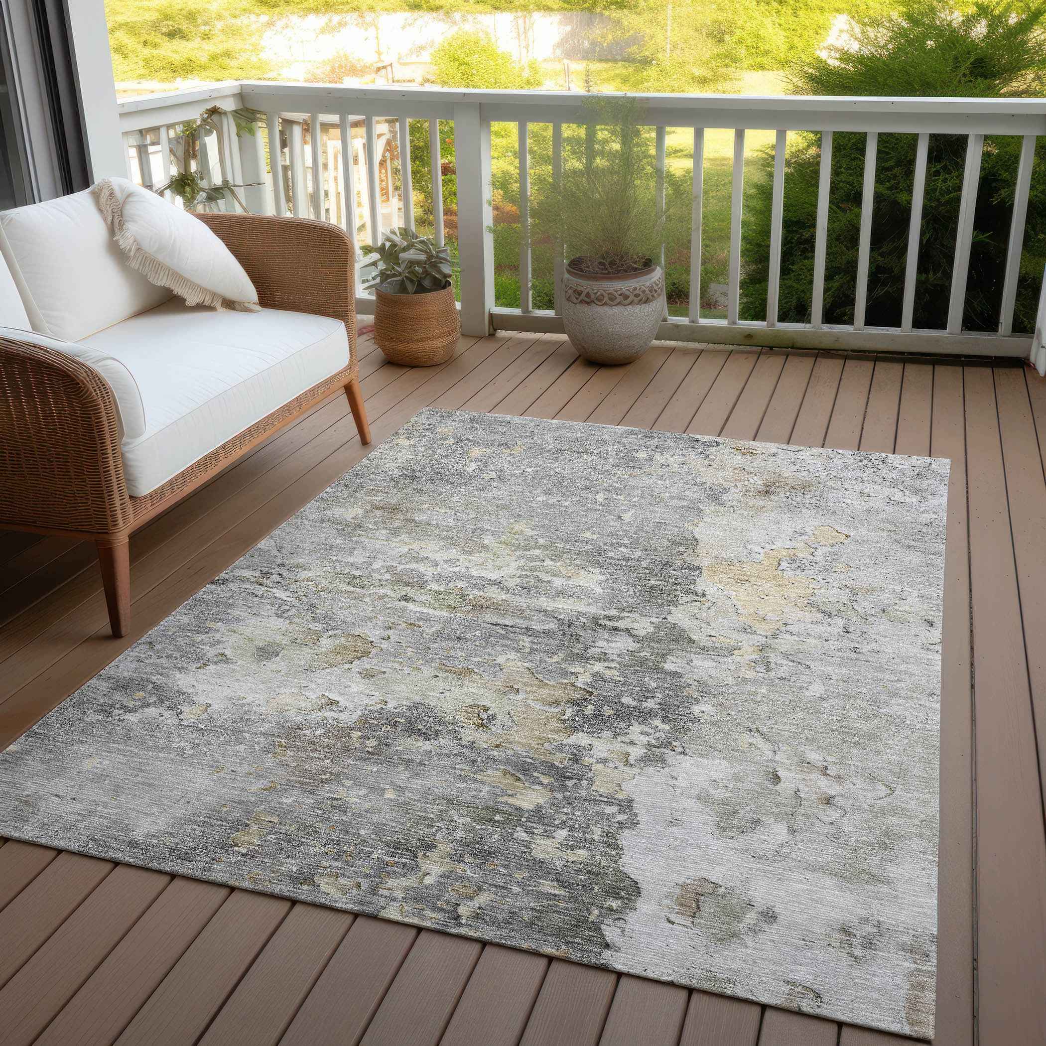 3' X 5' Gray Abstract Washable Indoor Outdoor Area Rug