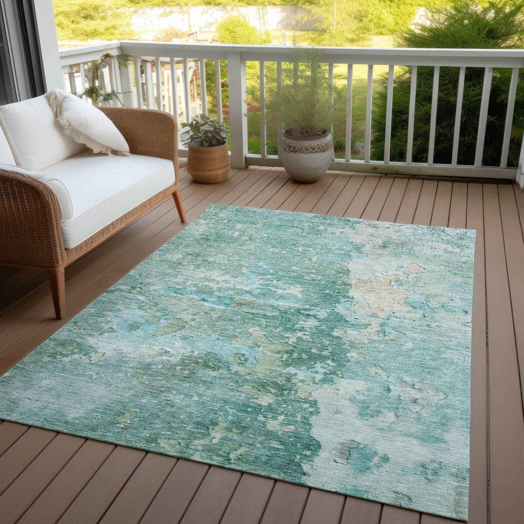 8' X 10' Emerald Abstract Washable Indoor Outdoor Area Rug