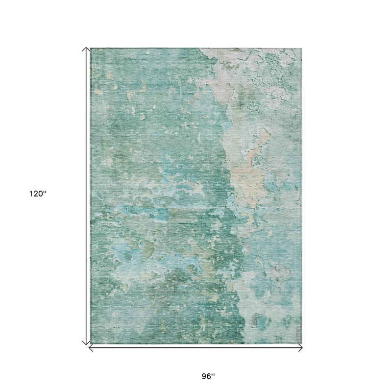 8' X 10' Emerald Abstract Washable Indoor Outdoor Area Rug