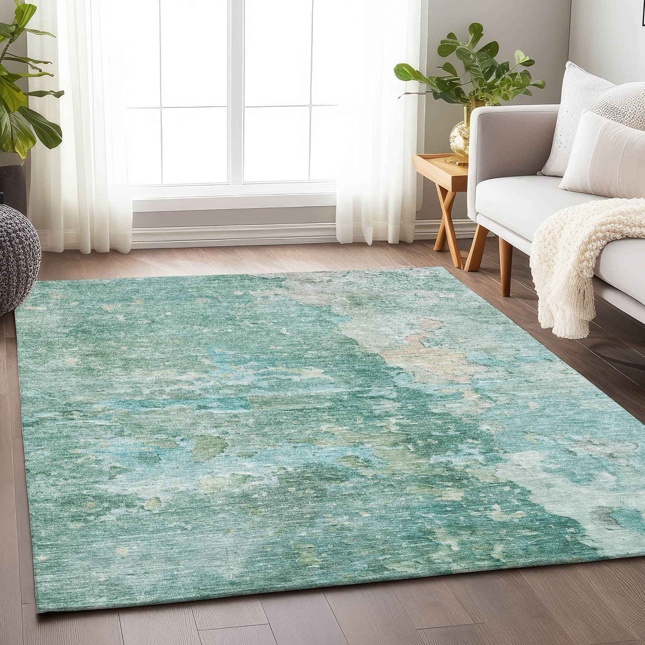 8' X 10' Emerald Abstract Washable Indoor Outdoor Area Rug