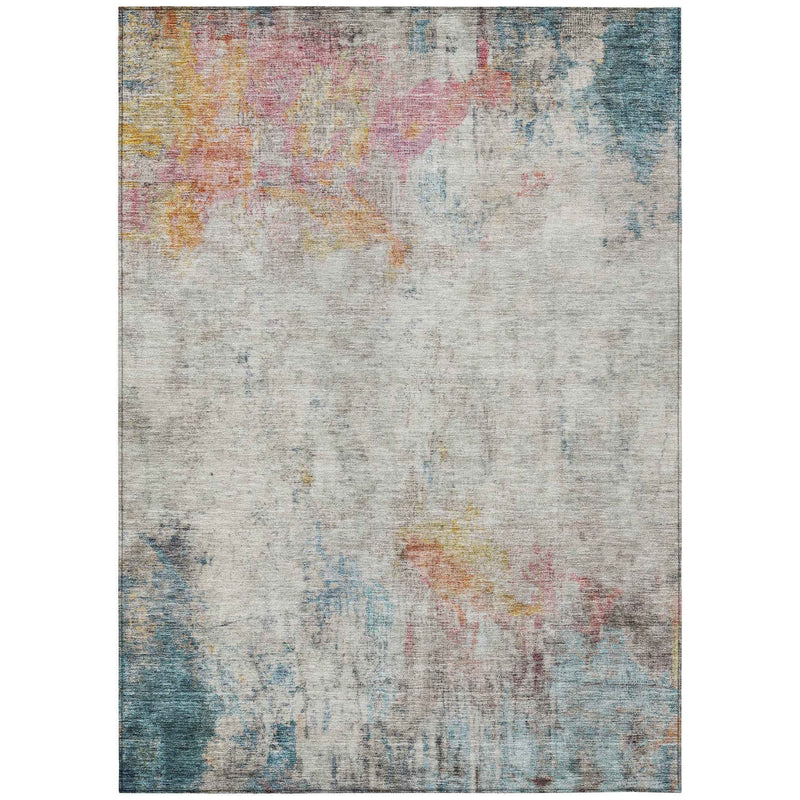 3' X 5' Teal Blue Abstract Washable Indoor Outdoor Area Rug