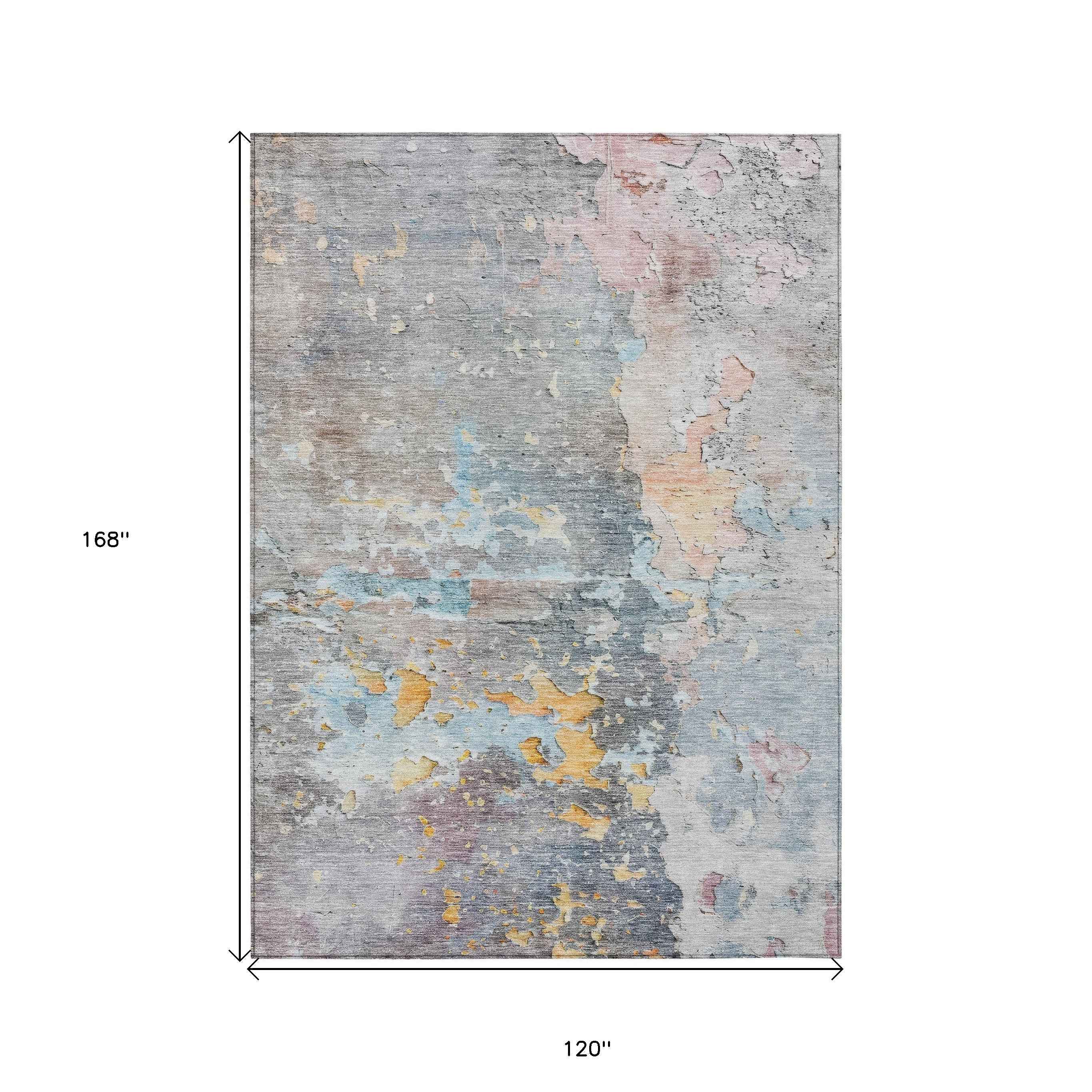 10' X 14' Granite Gray Abstract Washable Indoor Outdoor Area Rug