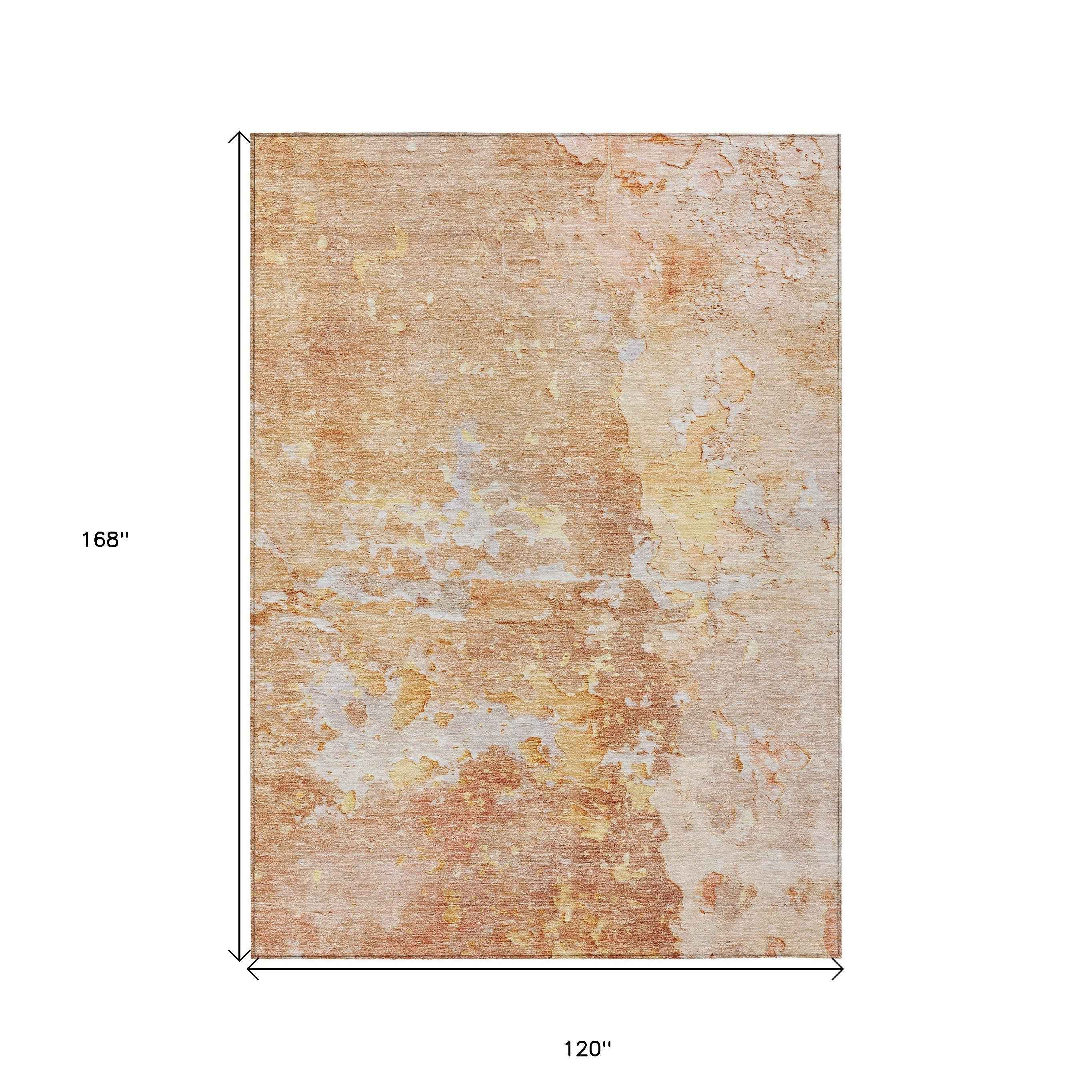 10' X 14' Salmon Abstract Washable Indoor Outdoor Area Rug