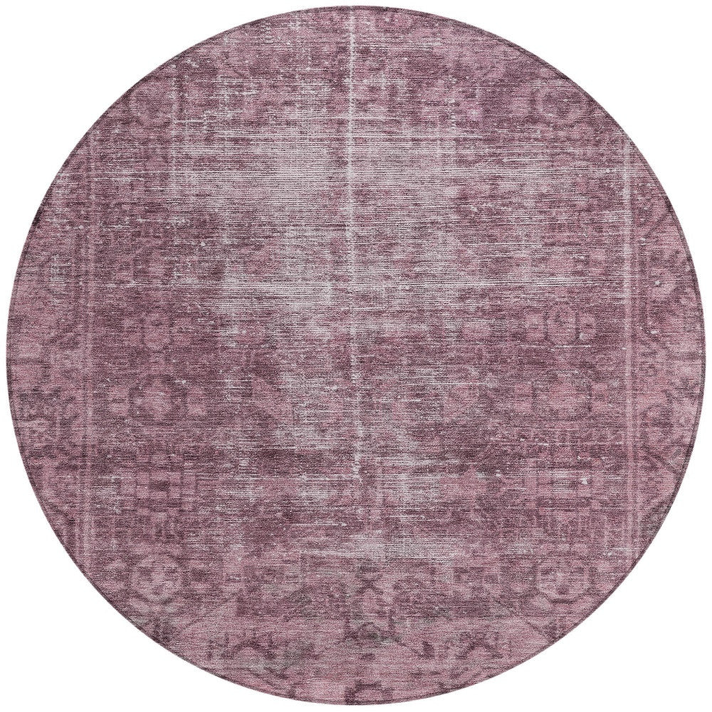 8' Merlot Round Oriental Washable Indoor Outdoor Area Rug - Sports & Outdoor