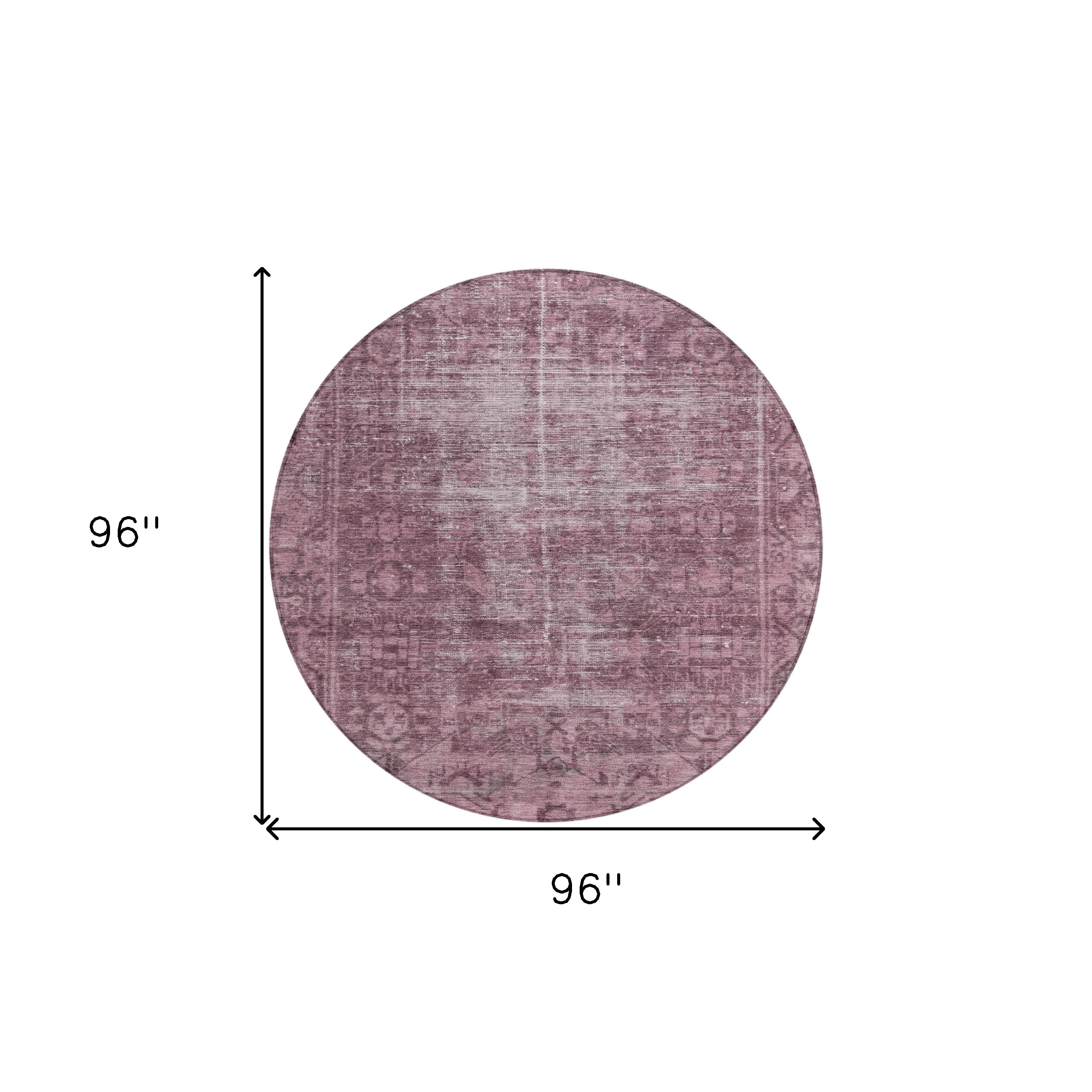 8' Merlot Round Oriental Washable Indoor Outdoor Area Rug - Sports & Outdoor