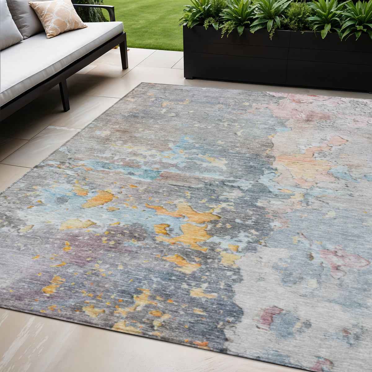 5' X 8' Granite Gray Abstract Washable Indoor Outdoor Area Rug