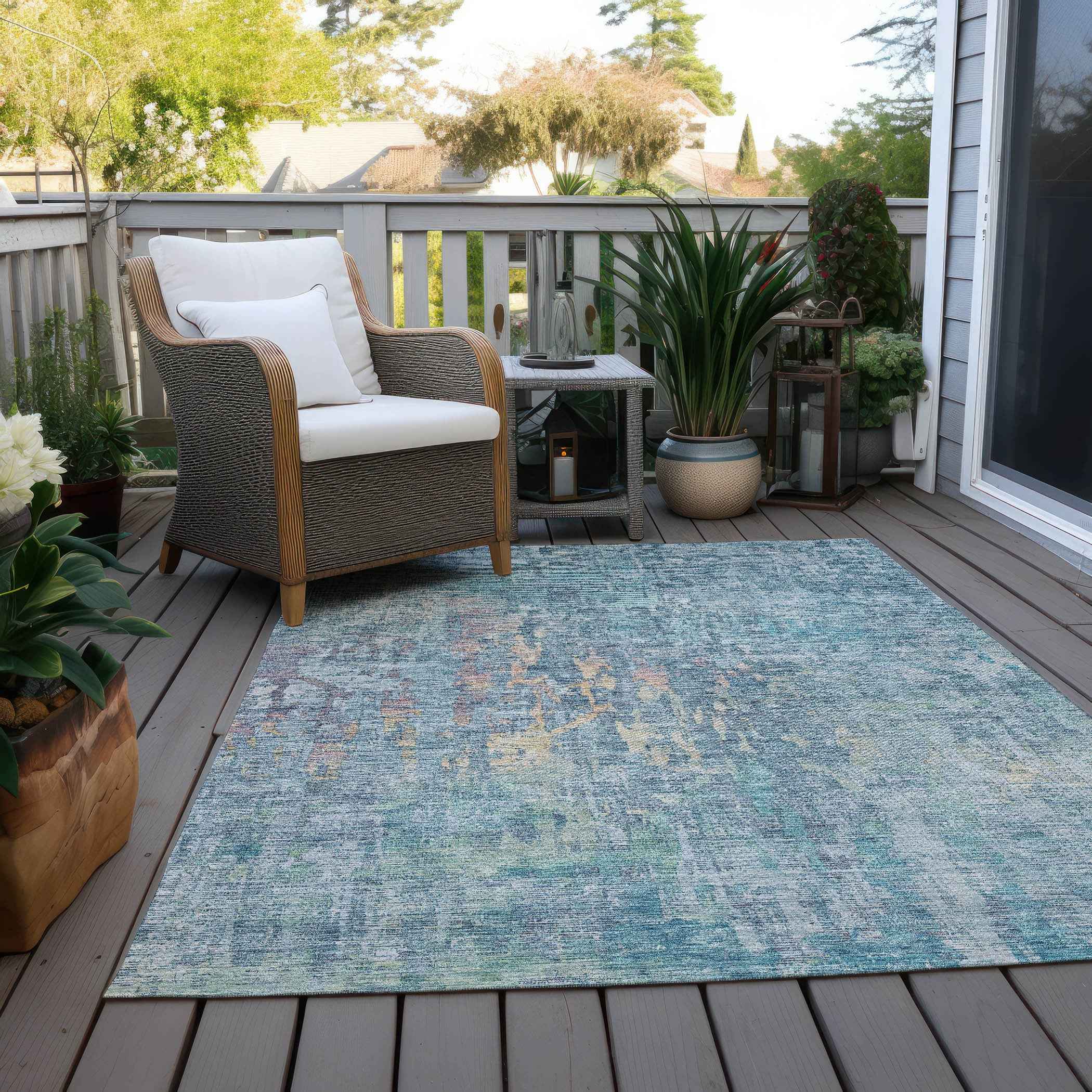 8' X 10' Blue Abstract Washable Indoor Outdoor Area Rug