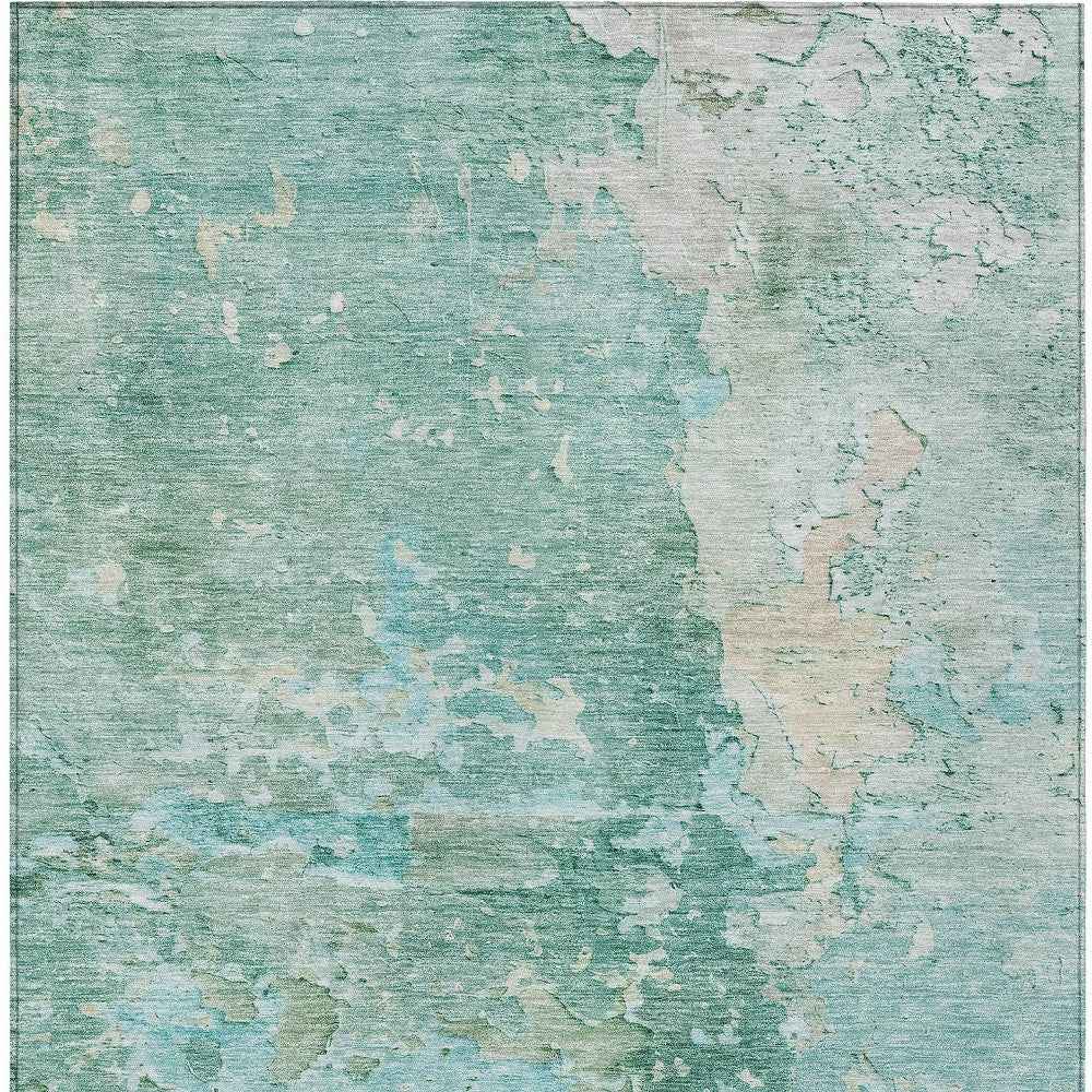 5' X 8' Emerald Abstract Washable Indoor Outdoor Area Rug