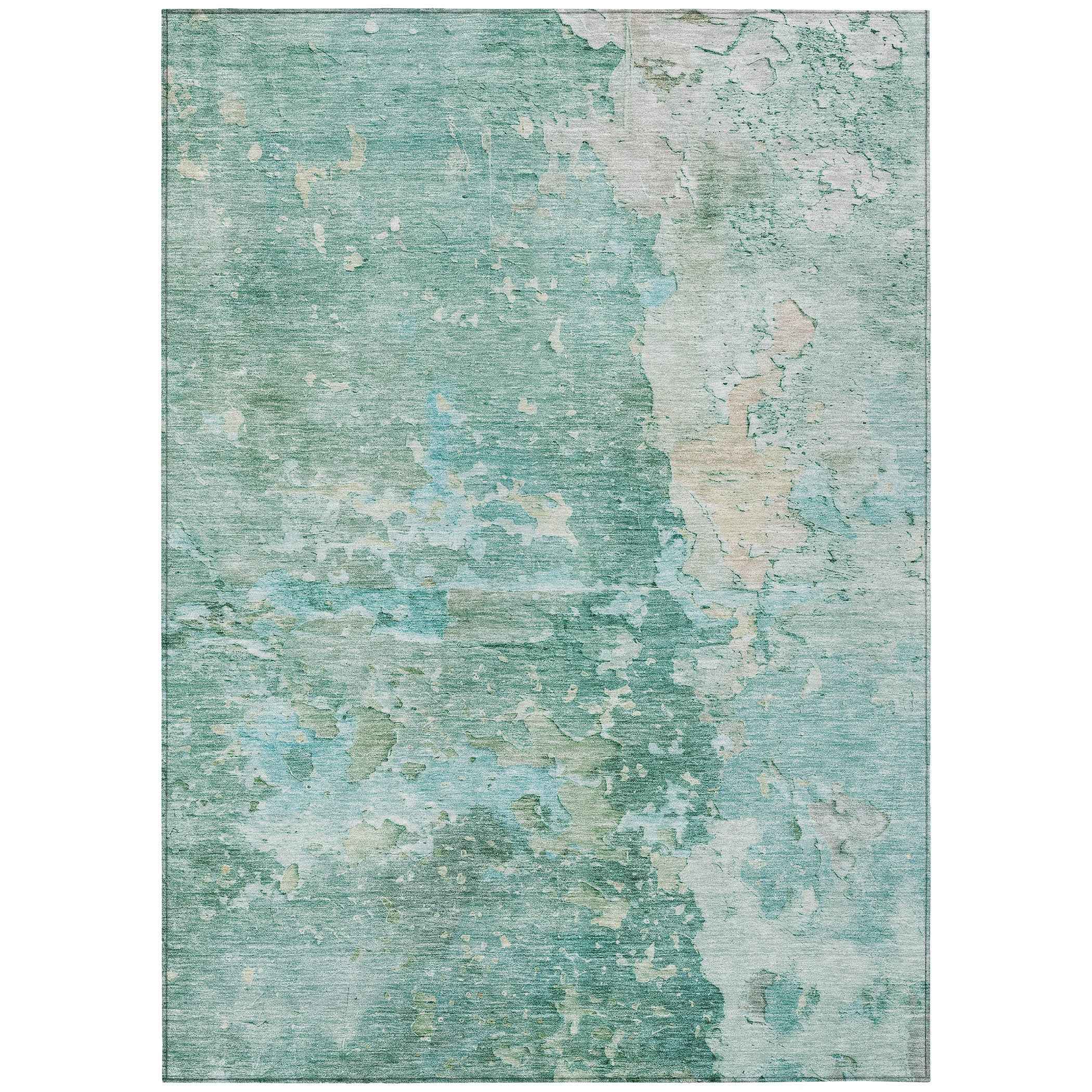 5' X 8' Emerald Abstract Washable Indoor Outdoor Area Rug