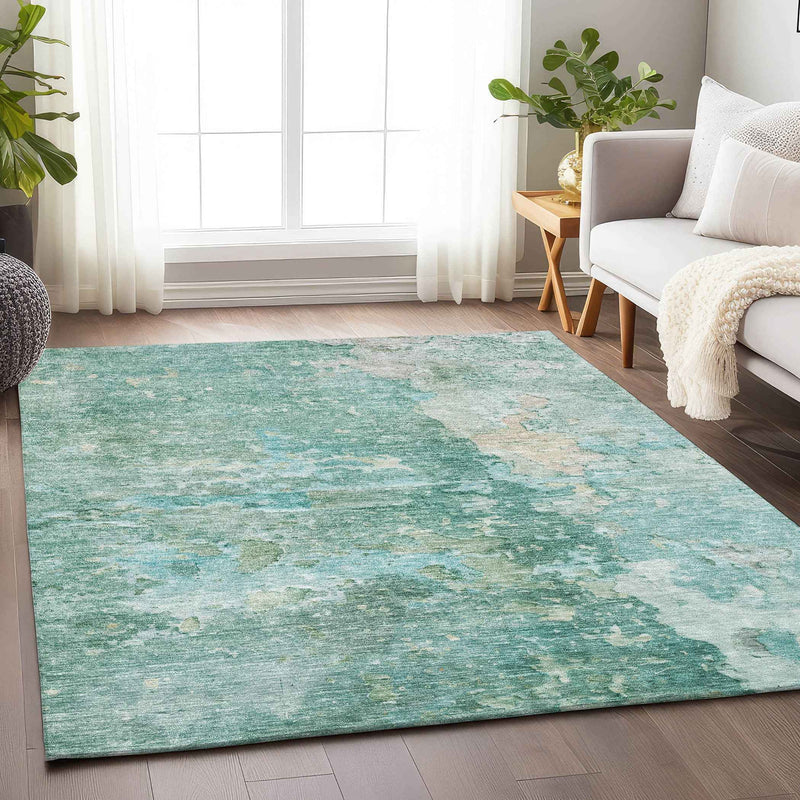 10' X 14' Emerald Abstract Washable Indoor Outdoor Area Rug