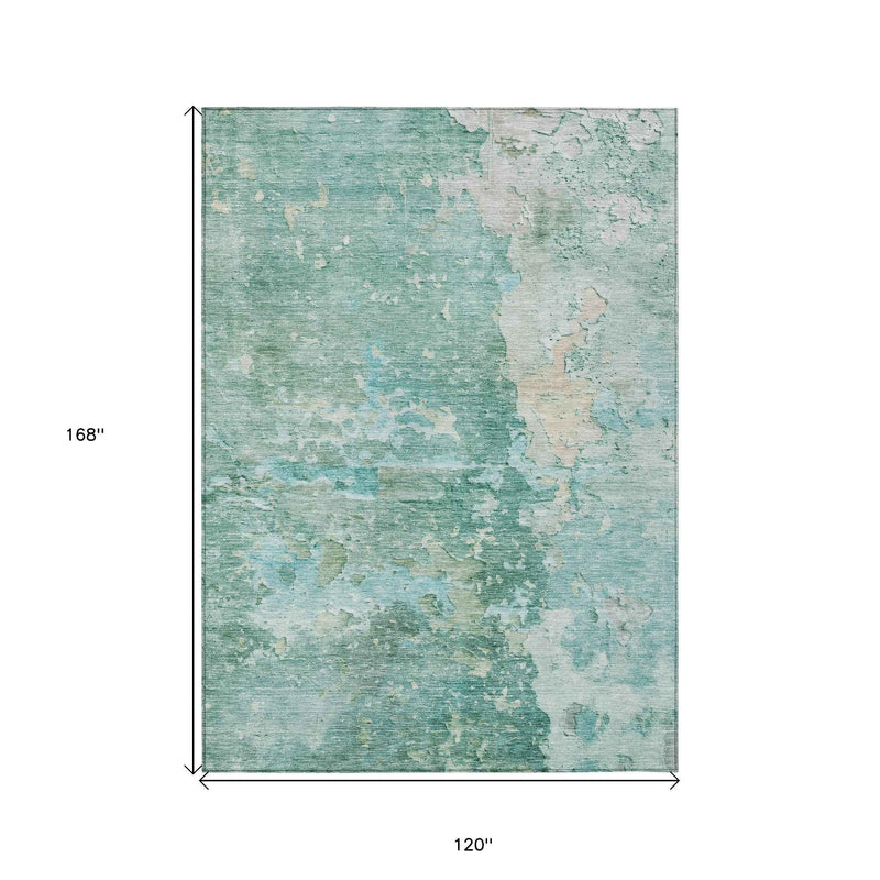 10' X 14' Emerald Abstract Washable Indoor Outdoor Area Rug