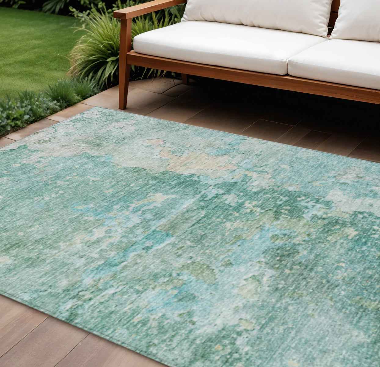 10' X 14' Emerald Abstract Washable Indoor Outdoor Area Rug
