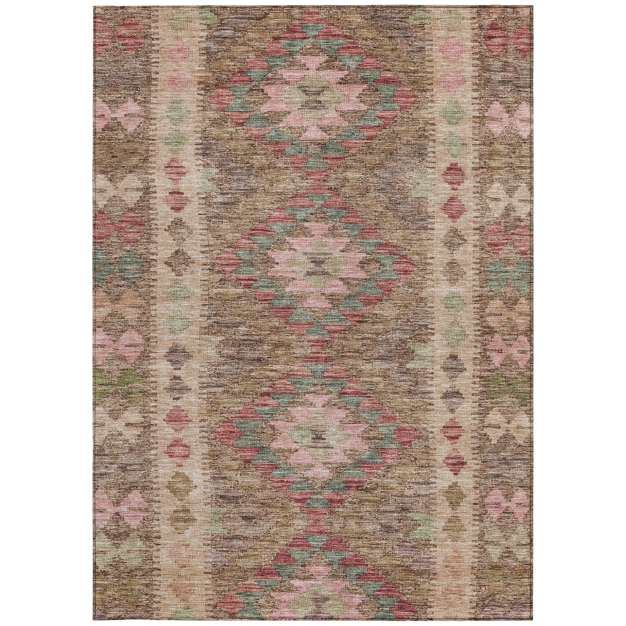 5' X 8' Brown Geometric Washable Indoor Outdoor Area Rug - Sports & Outdoor