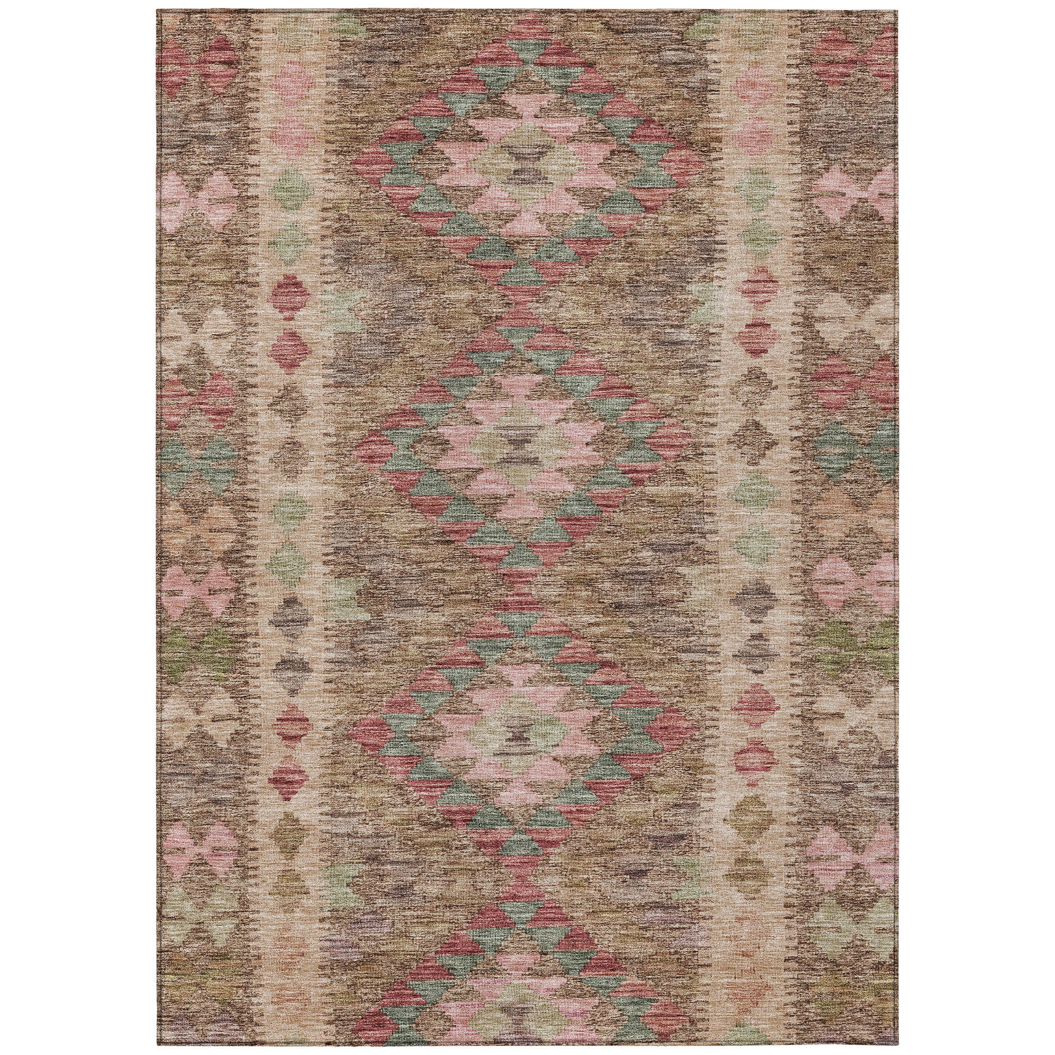 5' X 8' Brown Geometric Washable Indoor Outdoor Area Rug - Sports & Outdoor