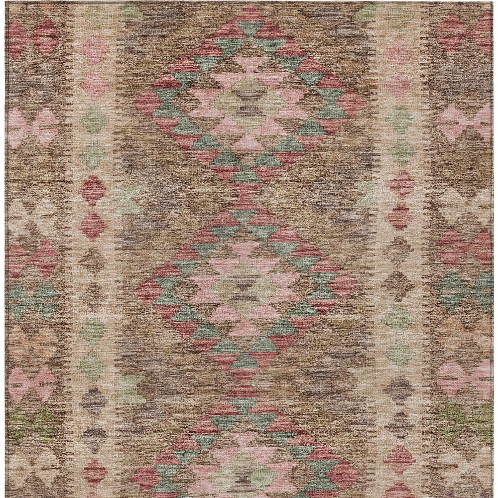 5' X 8' Brown Geometric Washable Indoor Outdoor Area Rug - Sports & Outdoor