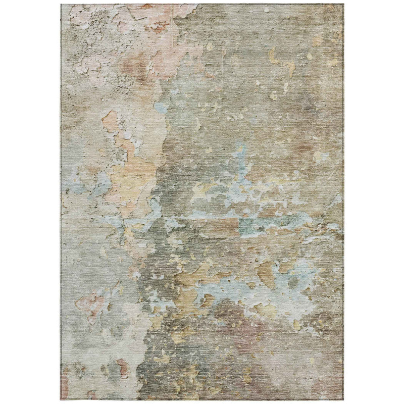 10' X 14' Brown Abstract Washable Indoor Outdoor Area Rug
