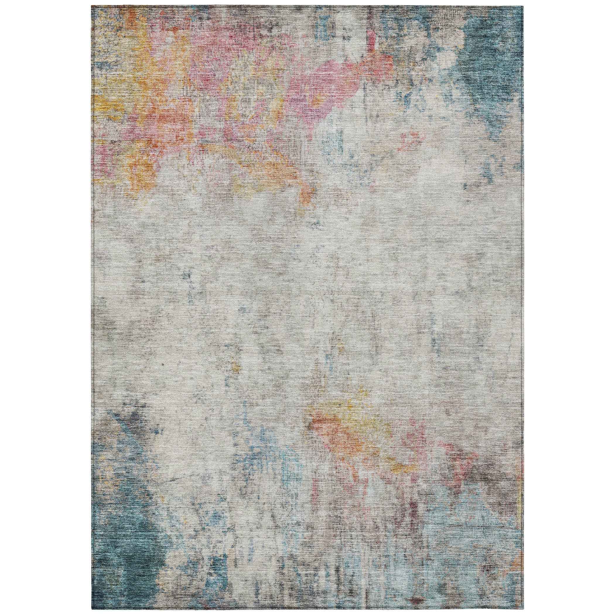 10' X 14' Teal Blue Abstract Washable Indoor Outdoor Area Rug