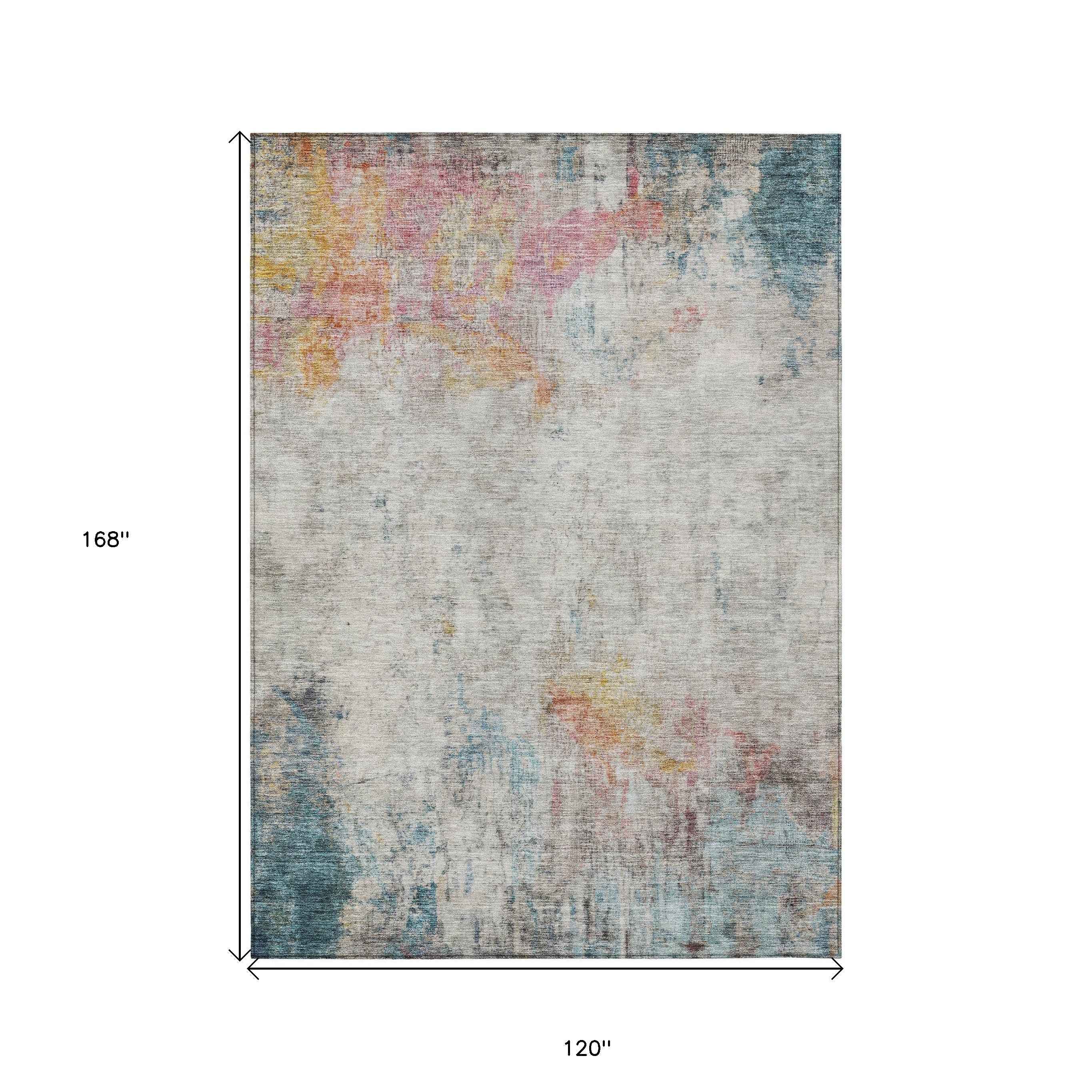 10' X 14' Teal Blue Abstract Washable Indoor Outdoor Area Rug