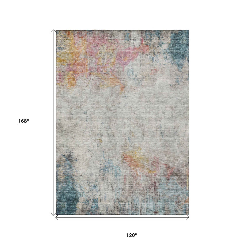 10' X 14' Teal Blue Abstract Washable Indoor Outdoor Area Rug