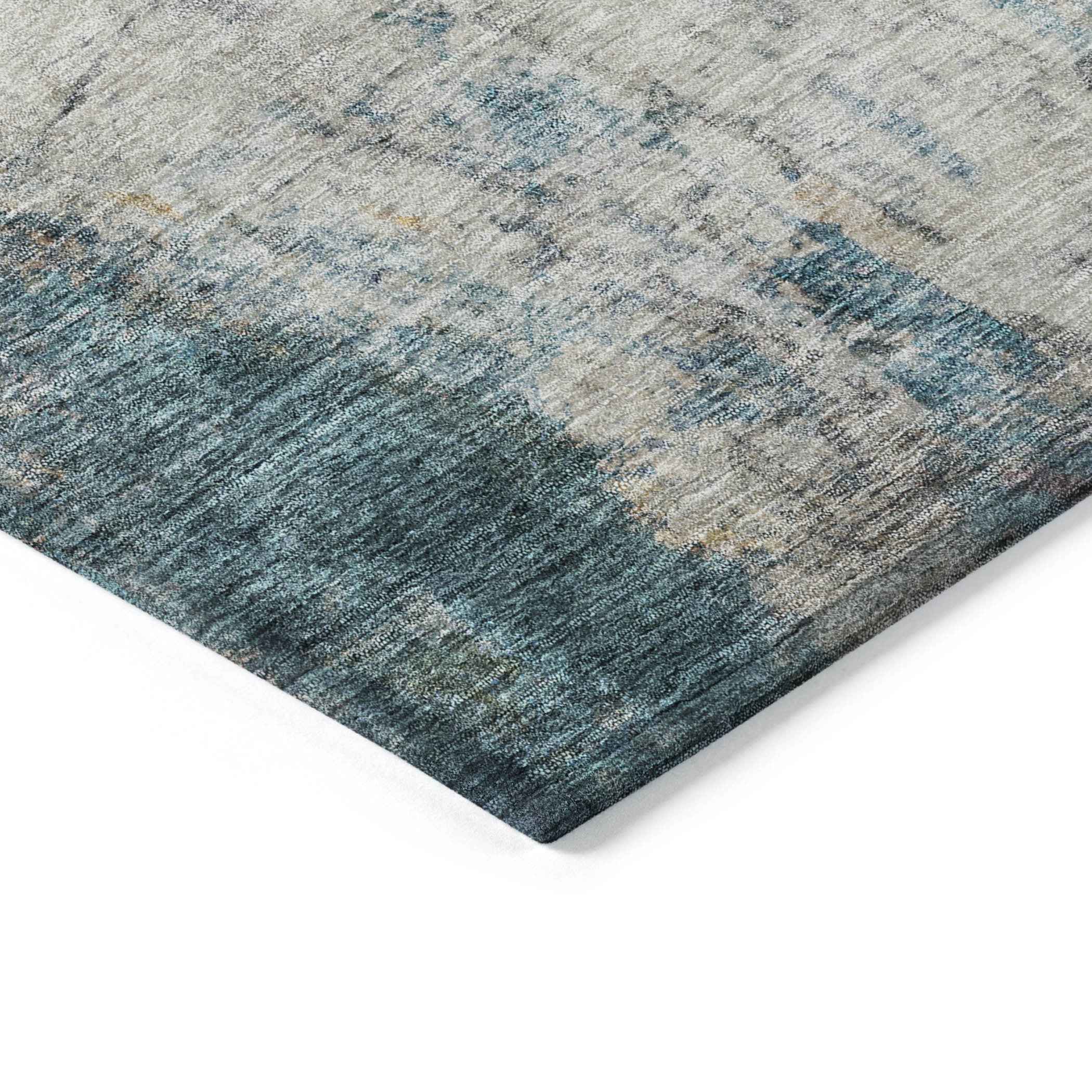 10' X 14' Teal Blue Abstract Washable Indoor Outdoor Area Rug