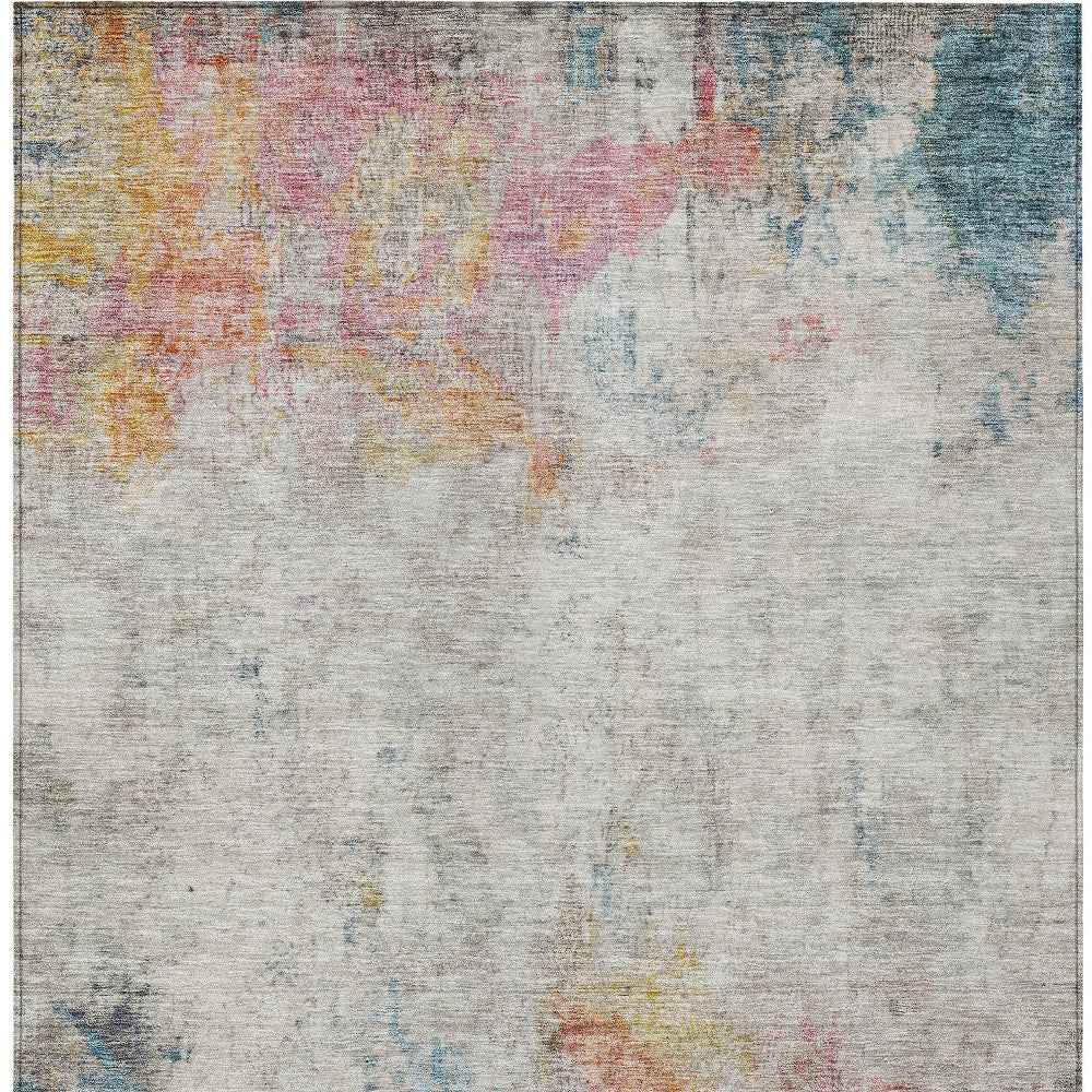 10' X 14' Teal Blue Abstract Washable Indoor Outdoor Area Rug