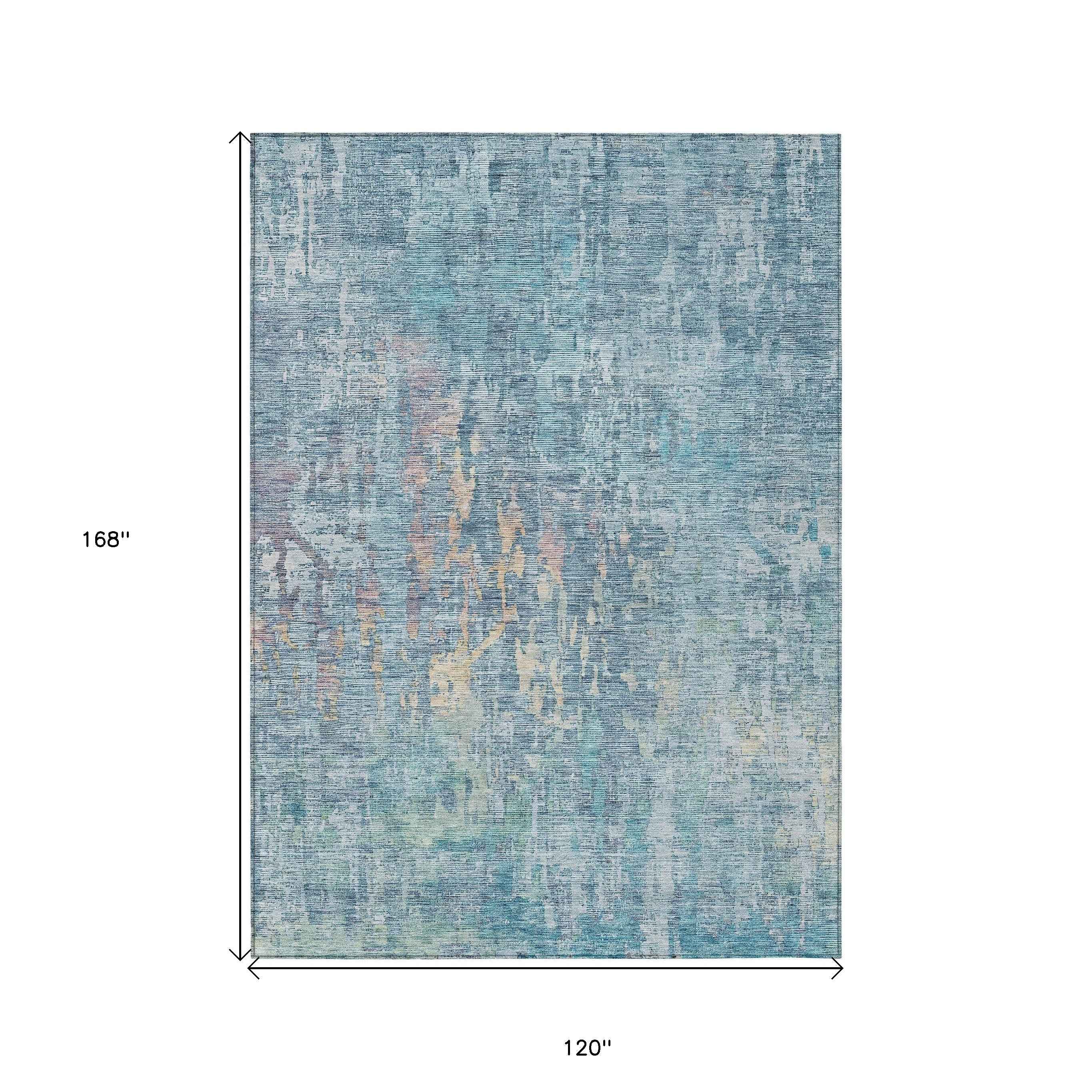 10' X 14' Blue Abstract Washable Indoor Outdoor Area Rug