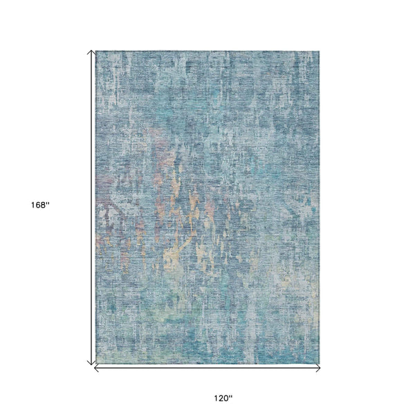 10' X 14' Blue Abstract Washable Indoor Outdoor Area Rug