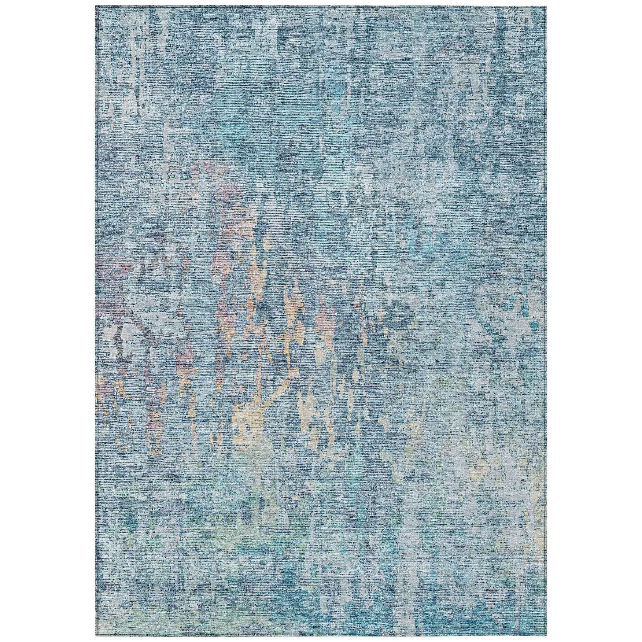 10' X 14' Blue Abstract Washable Indoor Outdoor Area Rug