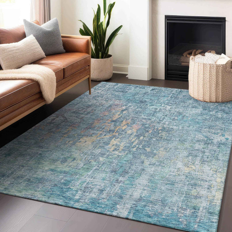 10' X 14' Blue Abstract Washable Indoor Outdoor Area Rug