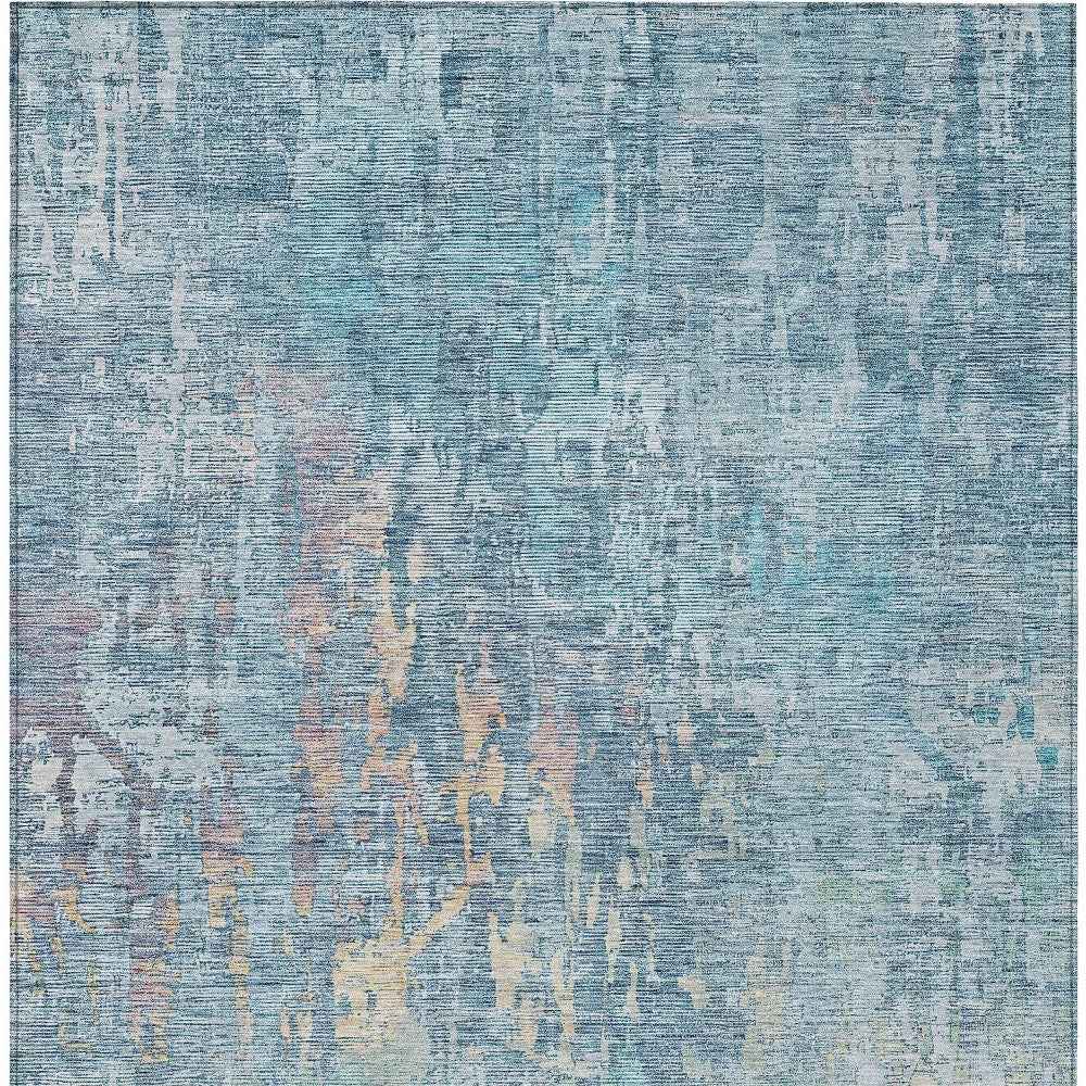 10' X 14' Blue Abstract Washable Indoor Outdoor Area Rug